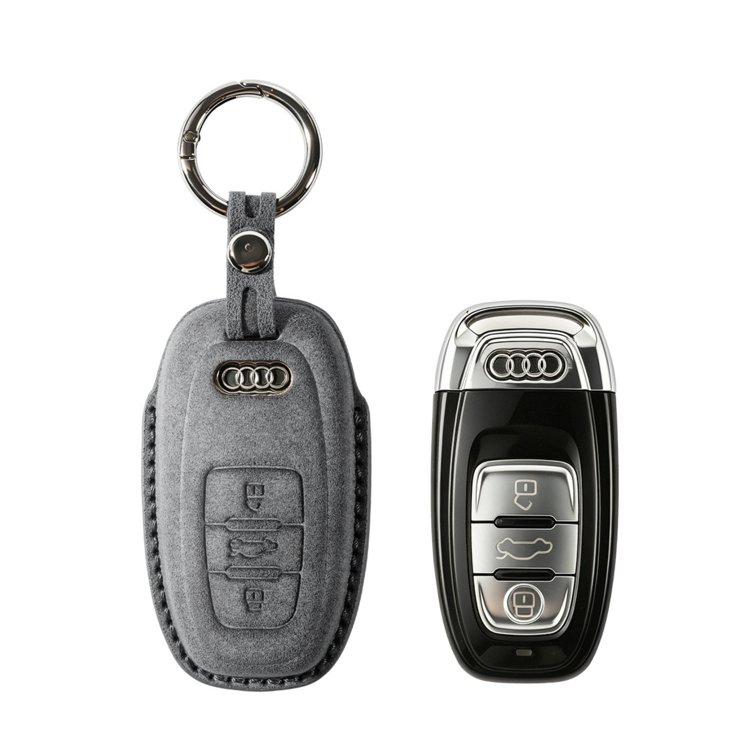 Alcantara Car Key Fob Cover for Audi Model C - Space Grey