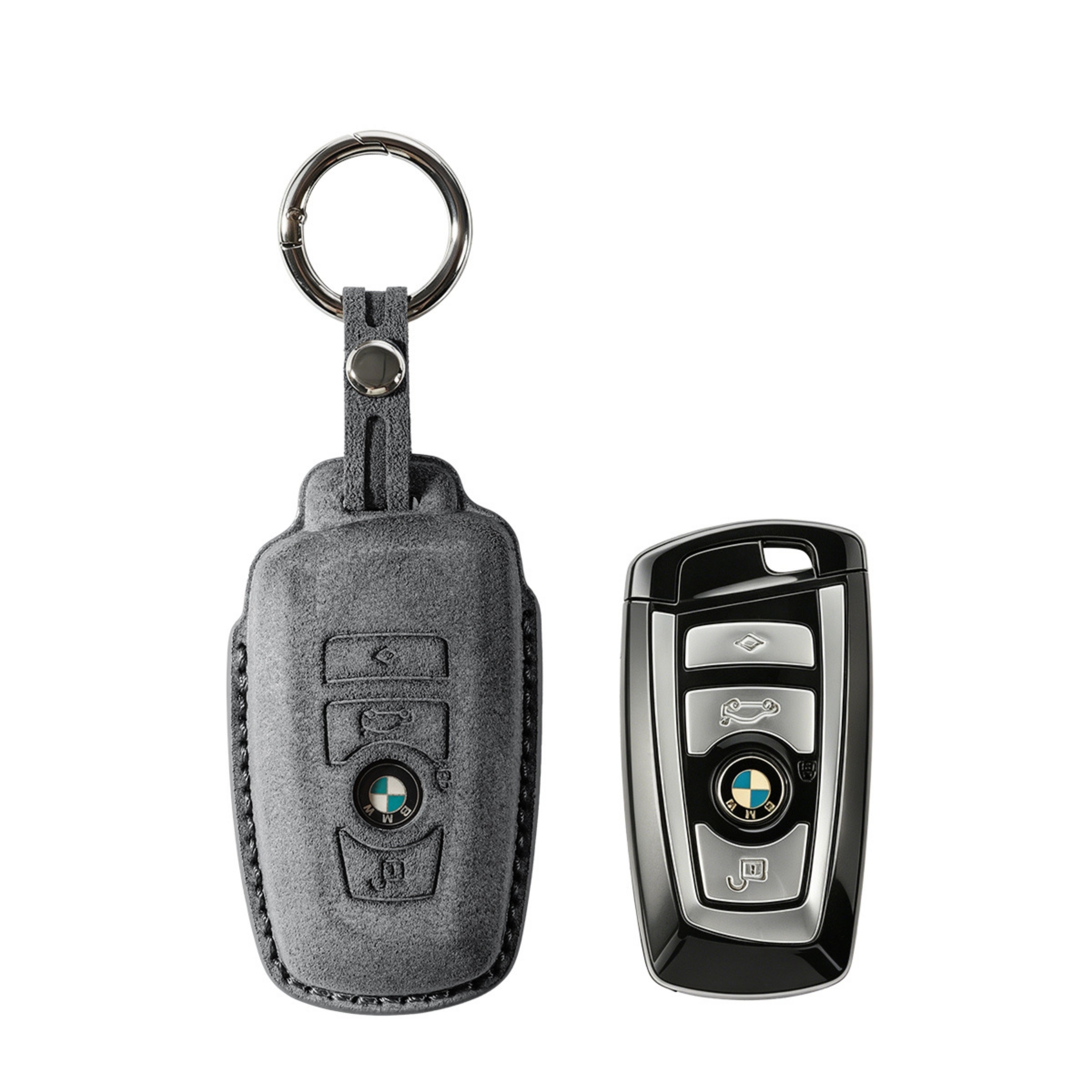 Alcantara Car Key Fob Cover for BMW Model A - Space Grey