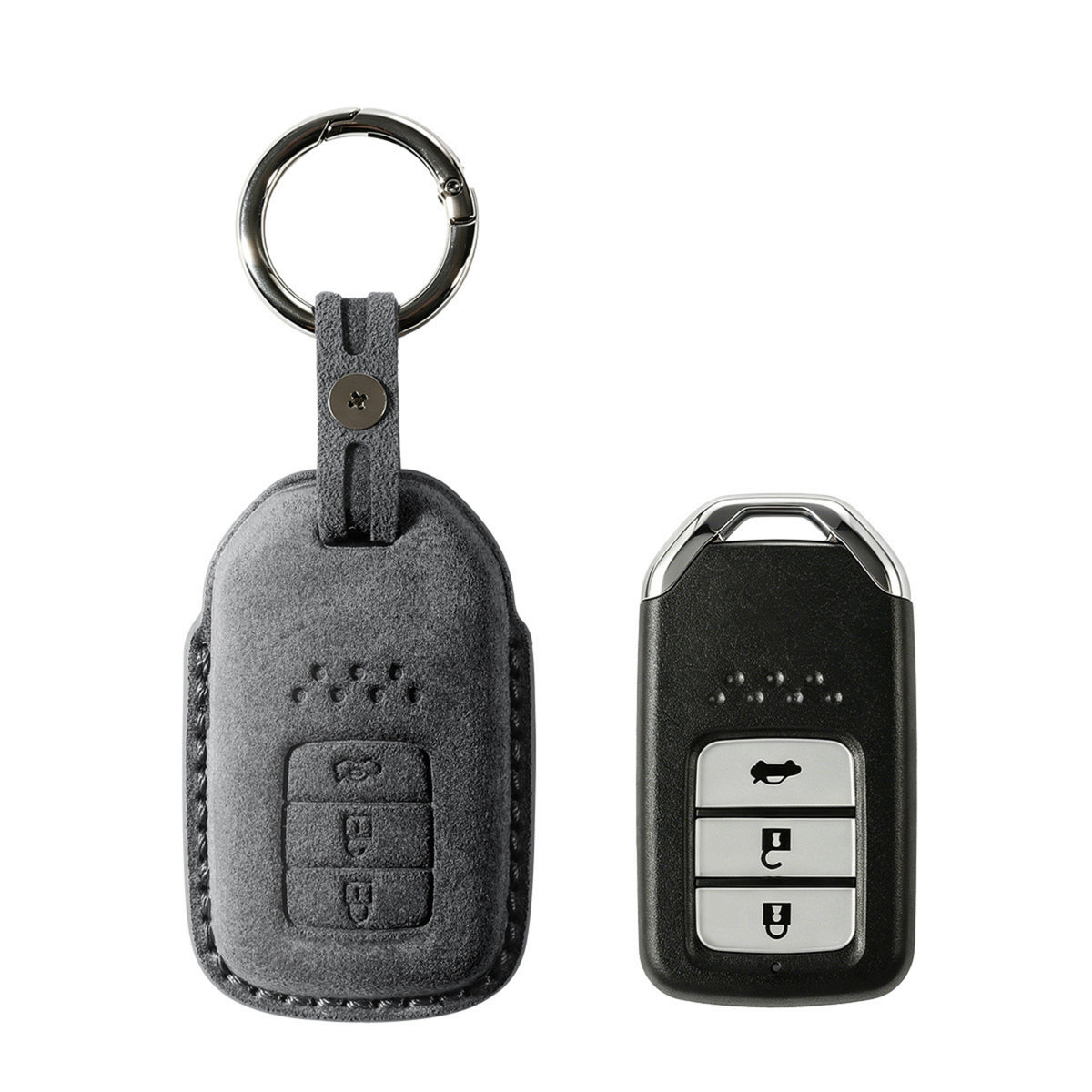 Alcantara Car Key Fob Cover for Honda Model B with Buckle - Space Grey 1