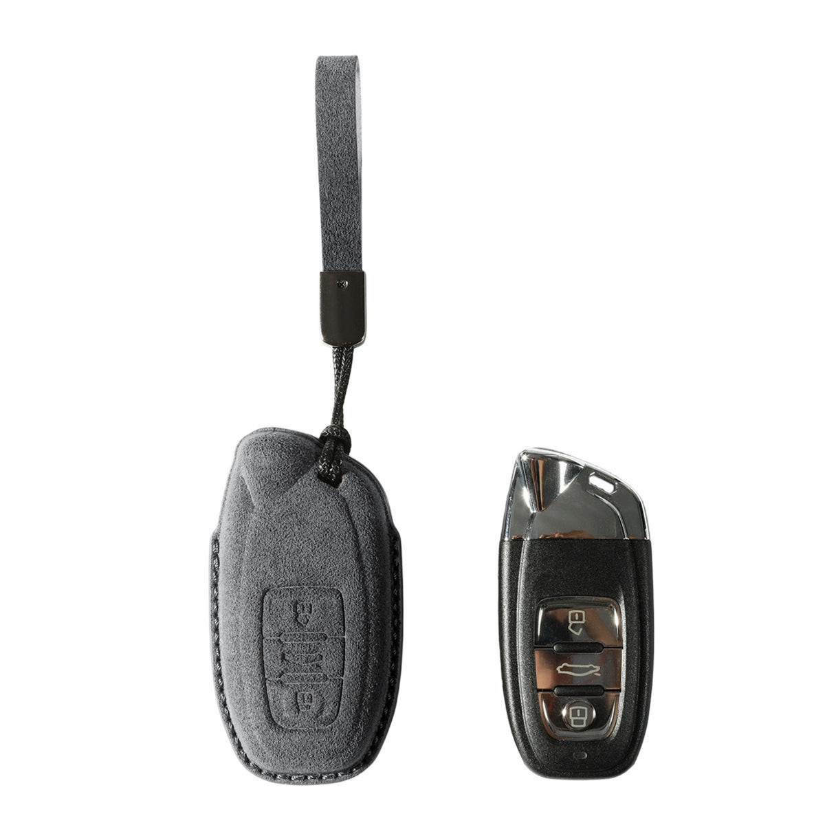 Alcantara Car Key Fob Cover for Lamborghini Model A with Buckle - Space Grey 1