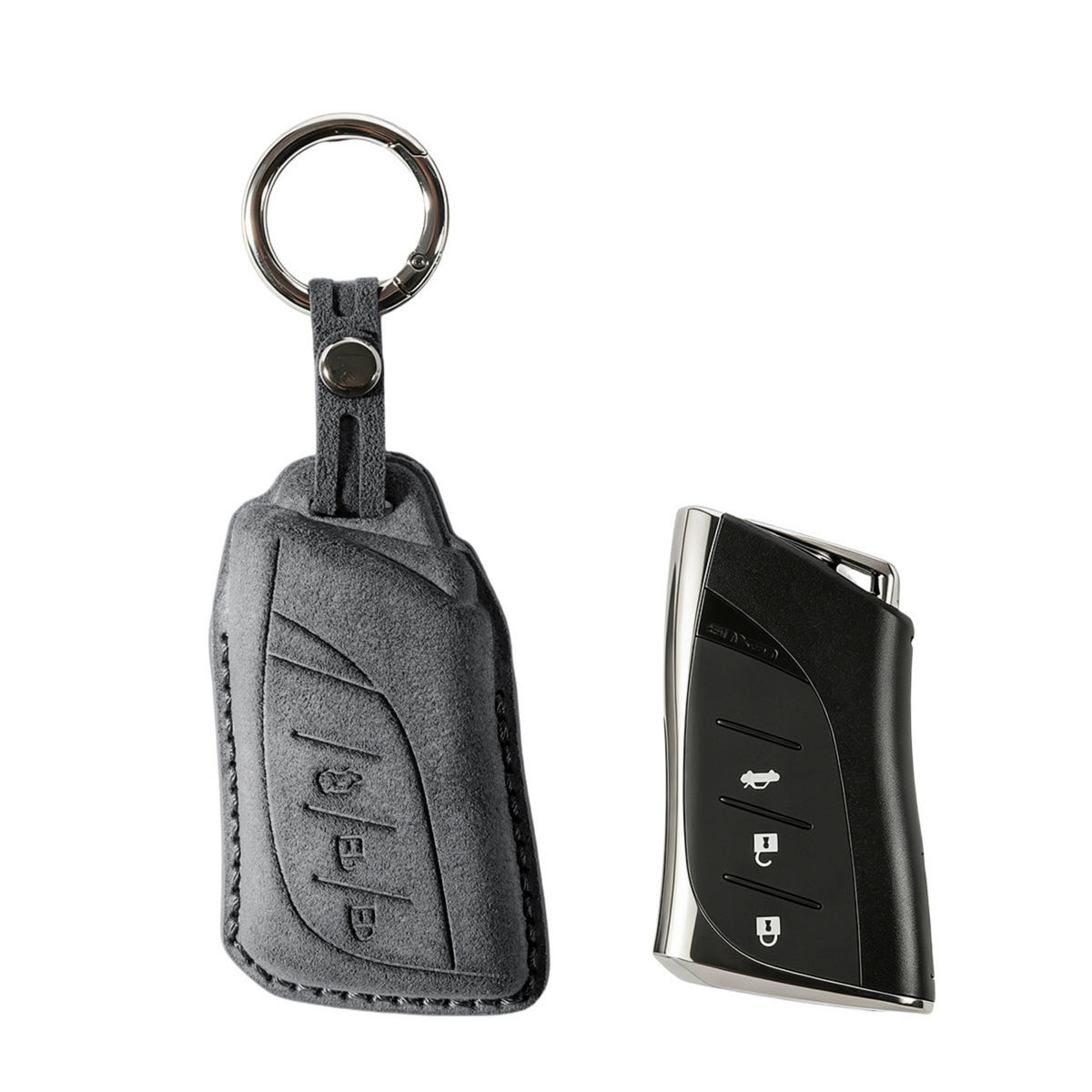 Alcantara Car Key Fob Cover for Lexus Model A with Buckle - Space Grey 1