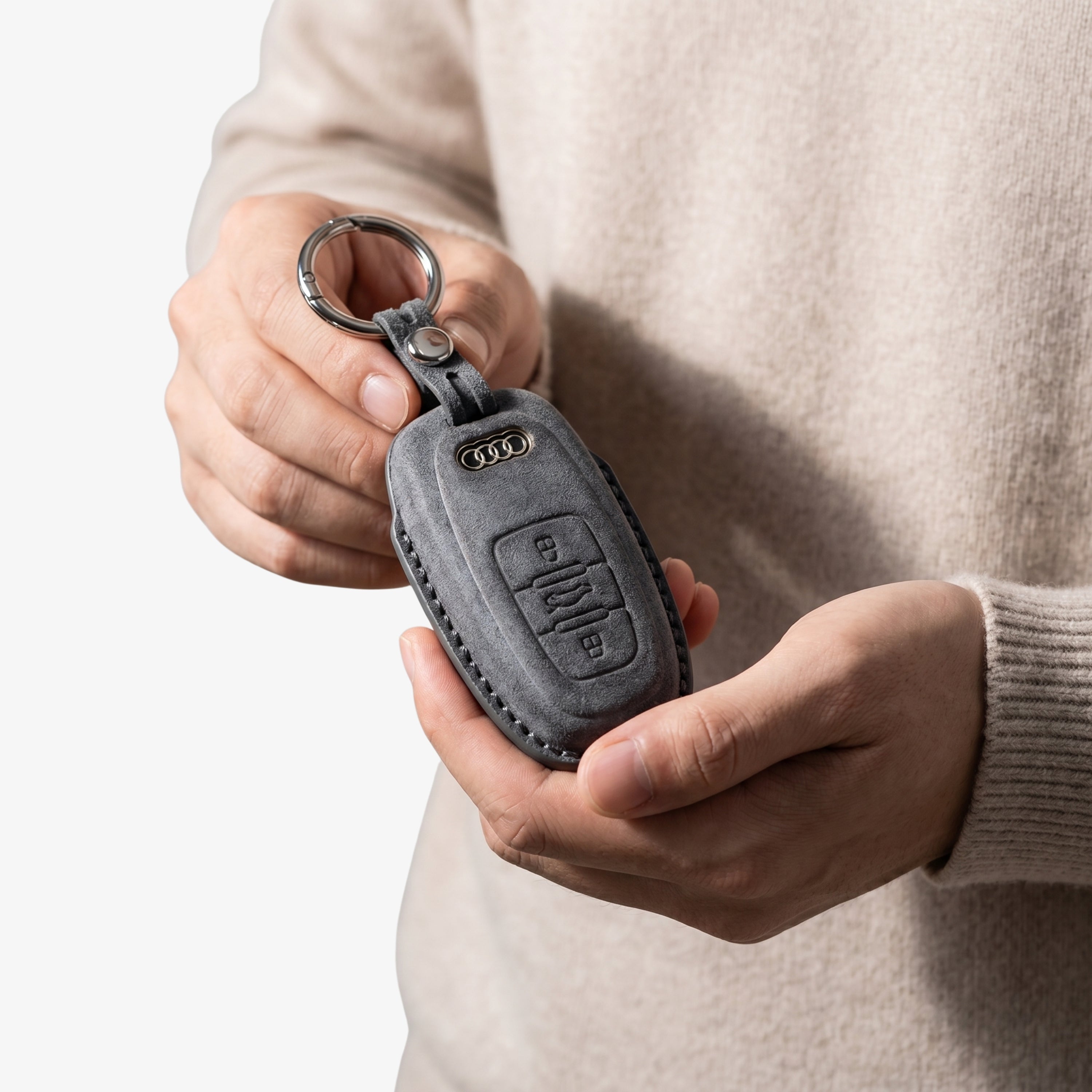 Alcantara Car Key Fob Cover for Audi Model C - Space Grey
