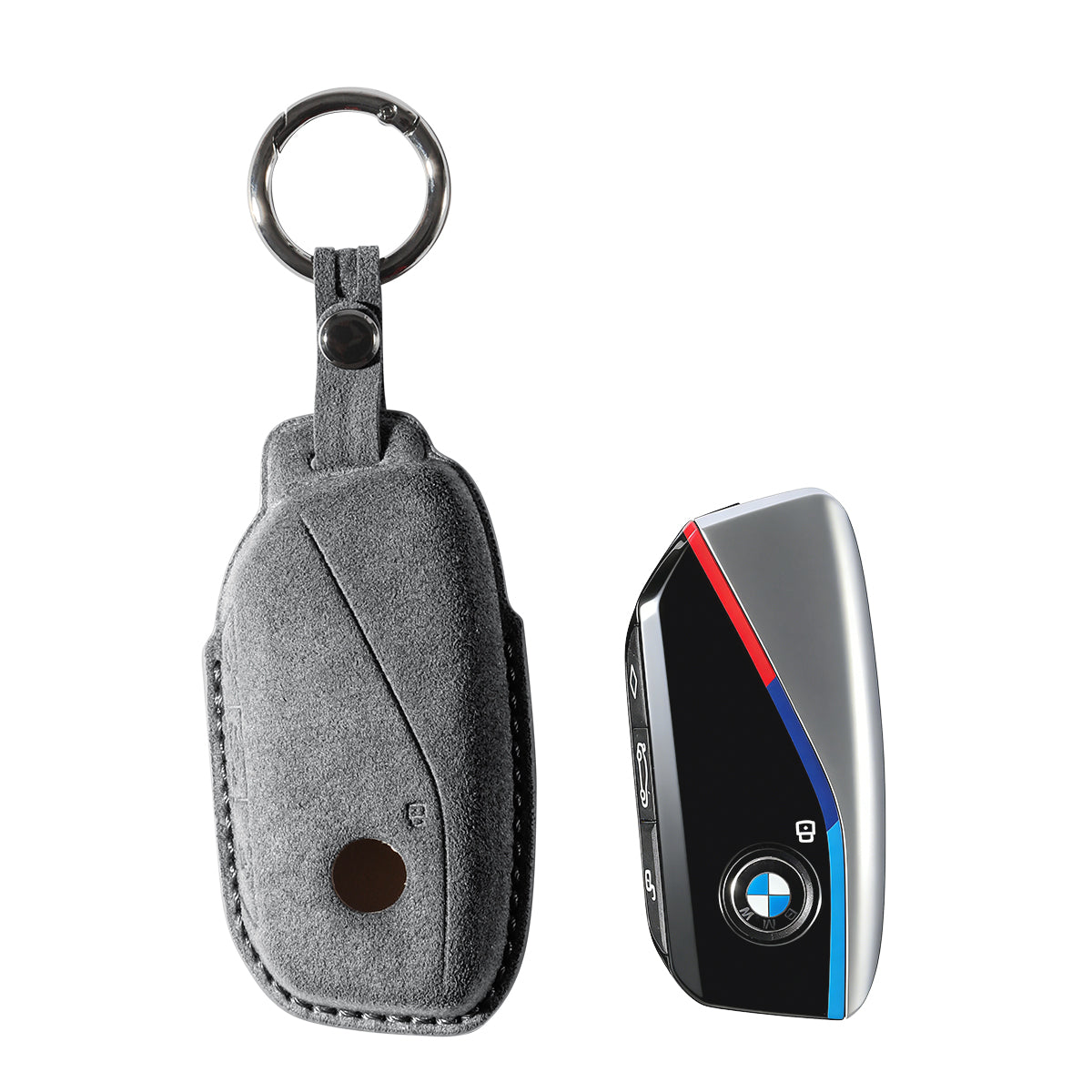 Alcantara Car Key Fob Cover for BMW | Model D with Buckle - Space Grey