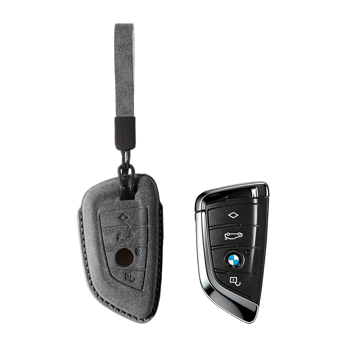 Alcantara Car Key Fob Cover for BMW | Model E with Buckle - Space Grey