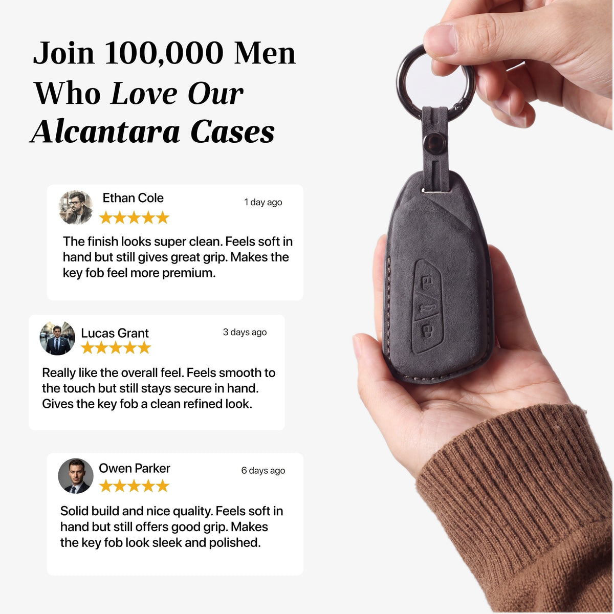 Alcantara Car Key Fob Cover for Volkswagen - Model D with Buckle - Space Grey 3