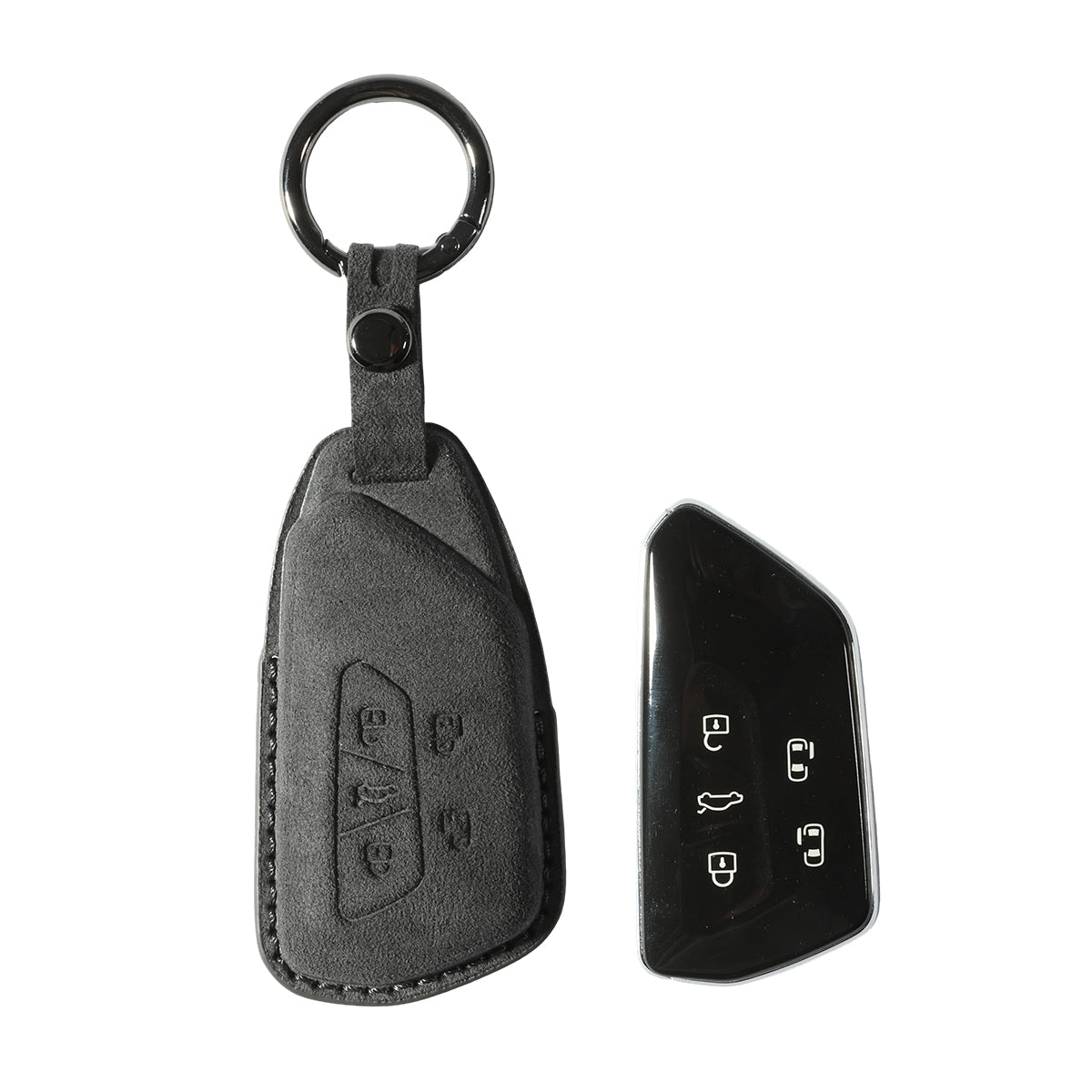 Alcantara Car Key Fob Cover for Volkswagen - Model E with Buckle - Space Grey 3