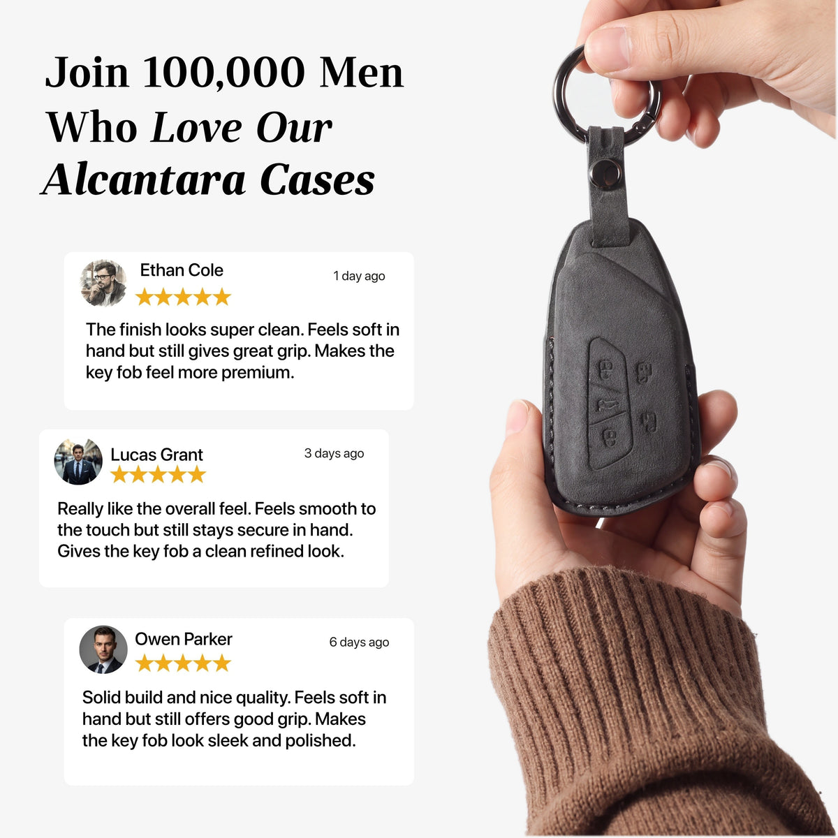 Alcantara Car Key Fob Cover for Volkswagen - Model E with Buckle - Space Grey 3