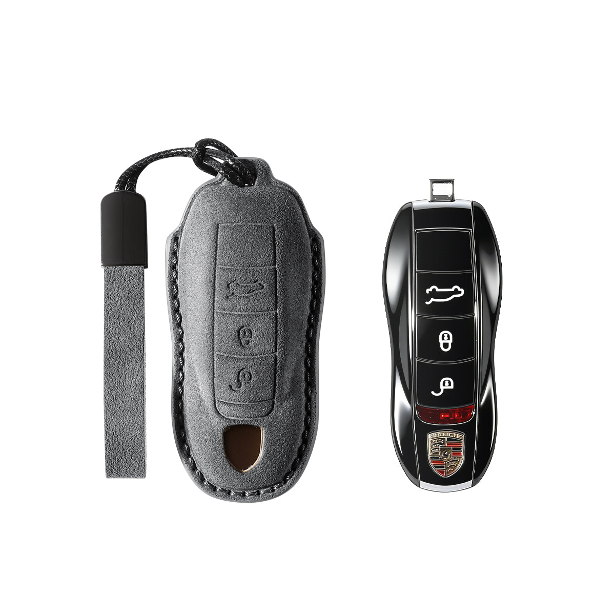 Alcantara Car Key Fob Cover for Porsche | Model A with Buckle - Space Grey
