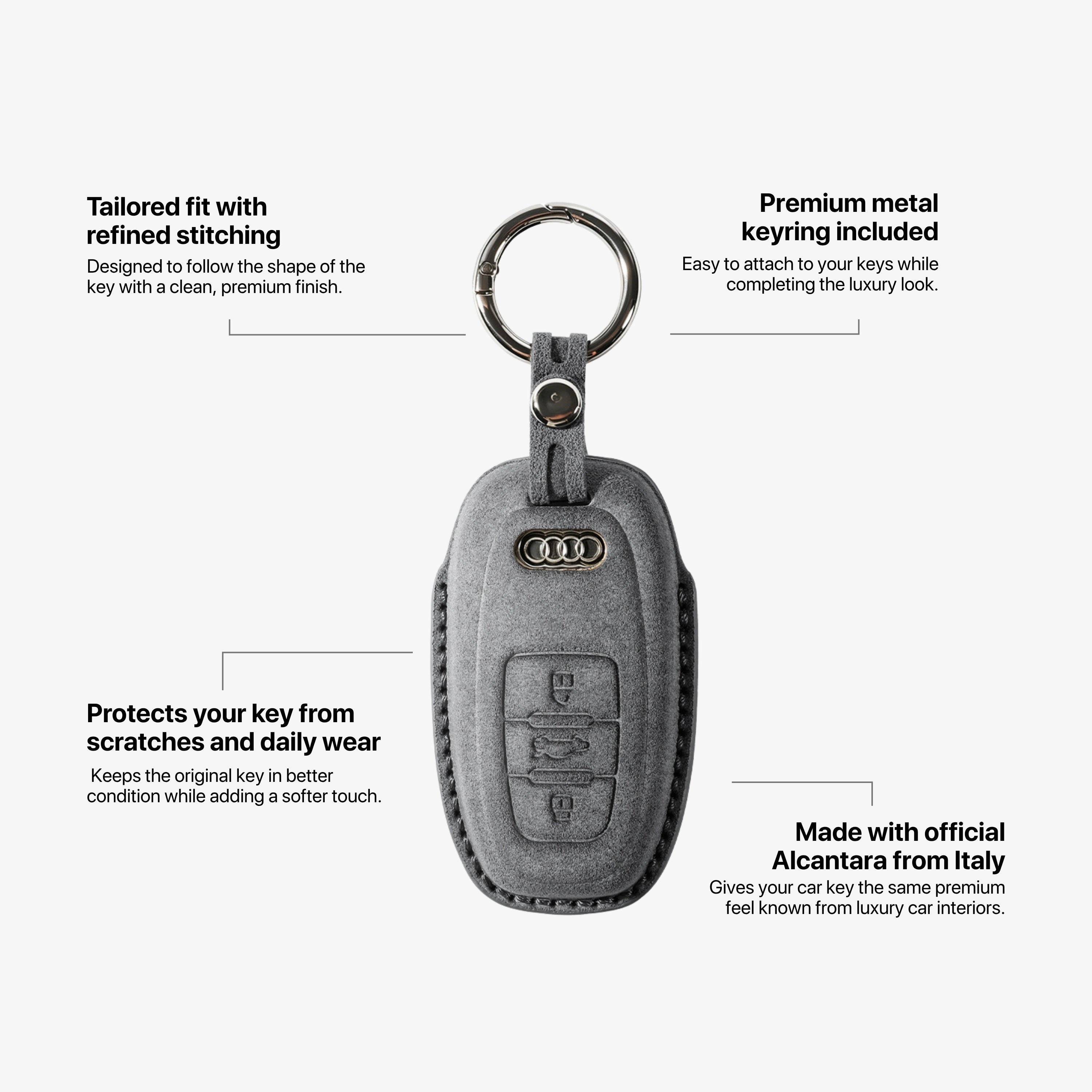 Feature overview of the Alcantara key fob cover
