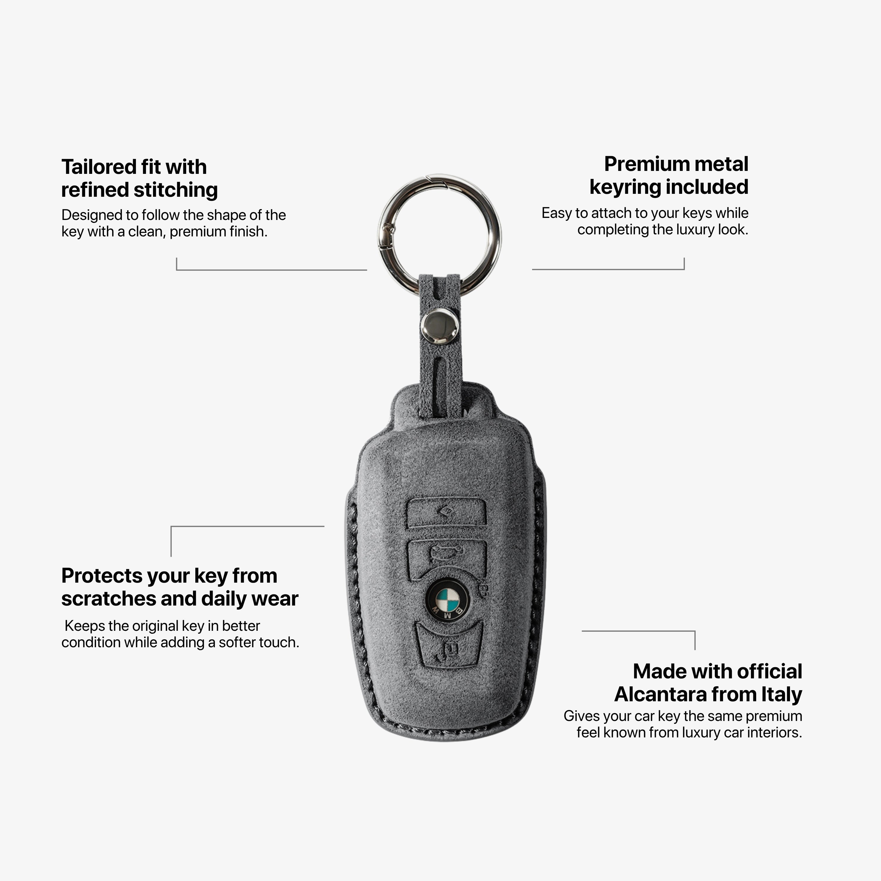 Alcantara Car Key Fob Cover for BMW Model A - Space Grey