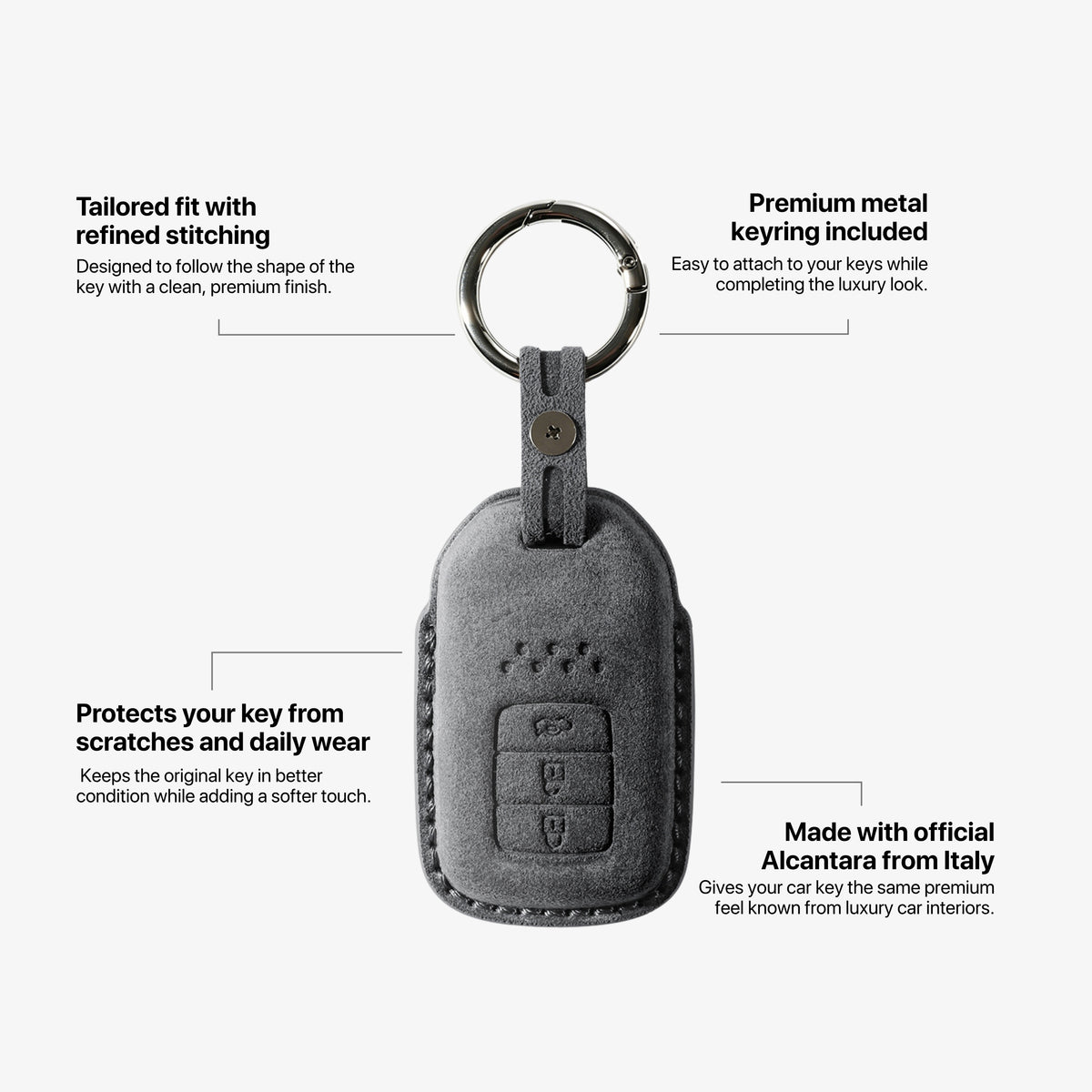 Alcantara Car Key Fob Cover for Honda Model B with Buckle - Space Grey 5