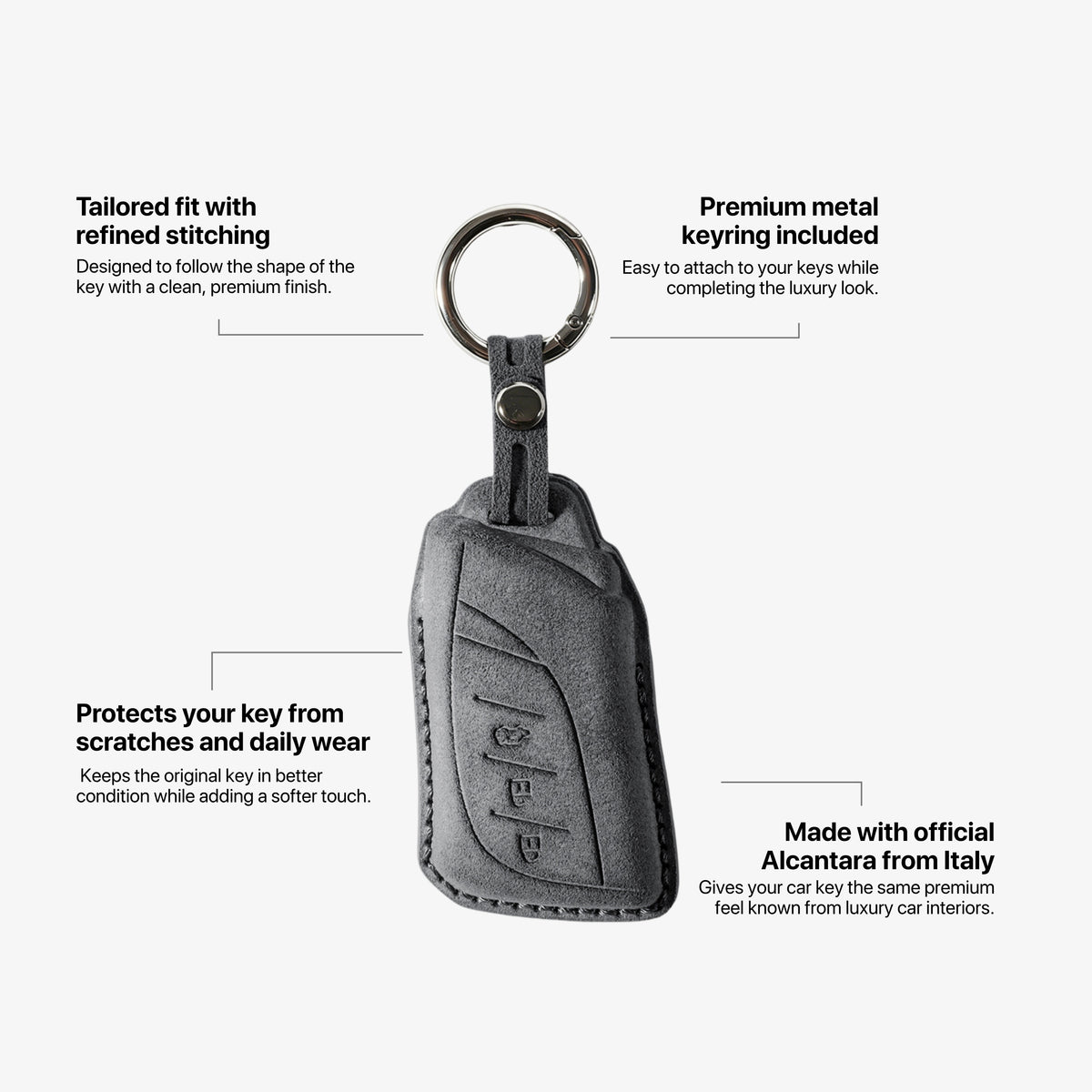 Alcantara Car Key Fob Cover for Lexus Model A with Buckle - Space Grey 5