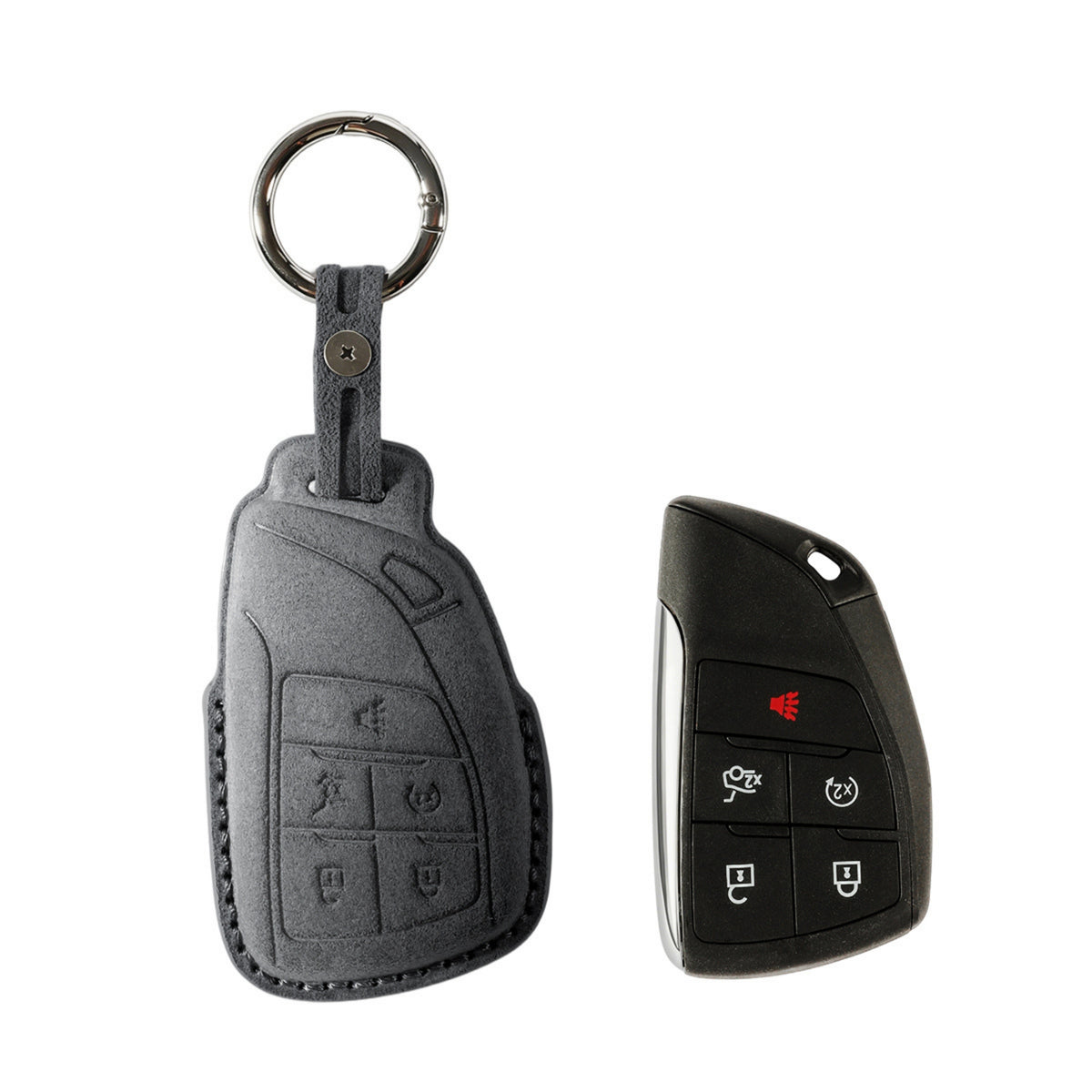 Buick Model I Alcantara key cover in Space Grey, front view