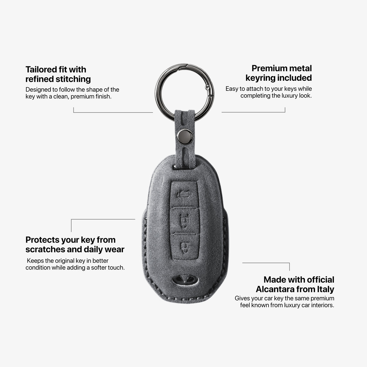 Infiniti Model A Alcantara key cover in Space Grey, product details
