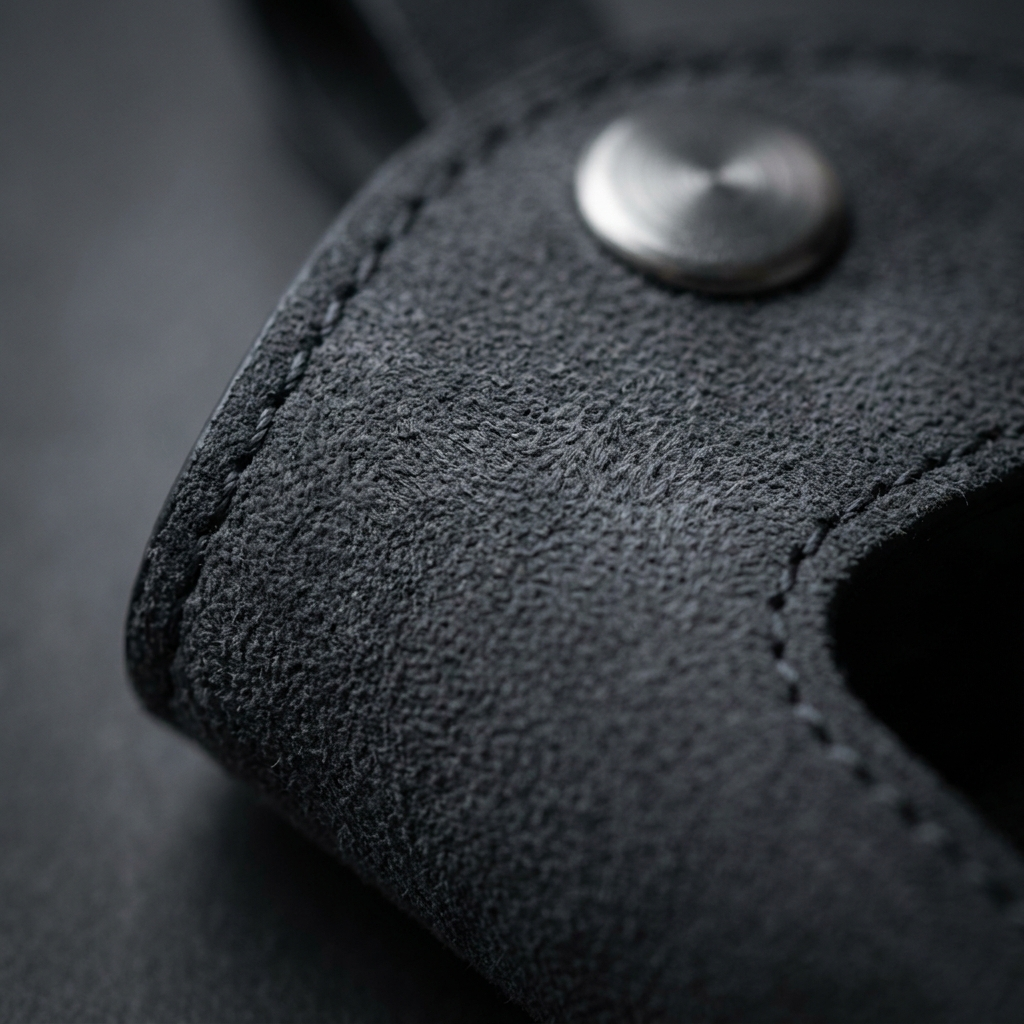 Macro detail of the Alcantara texture and stitching