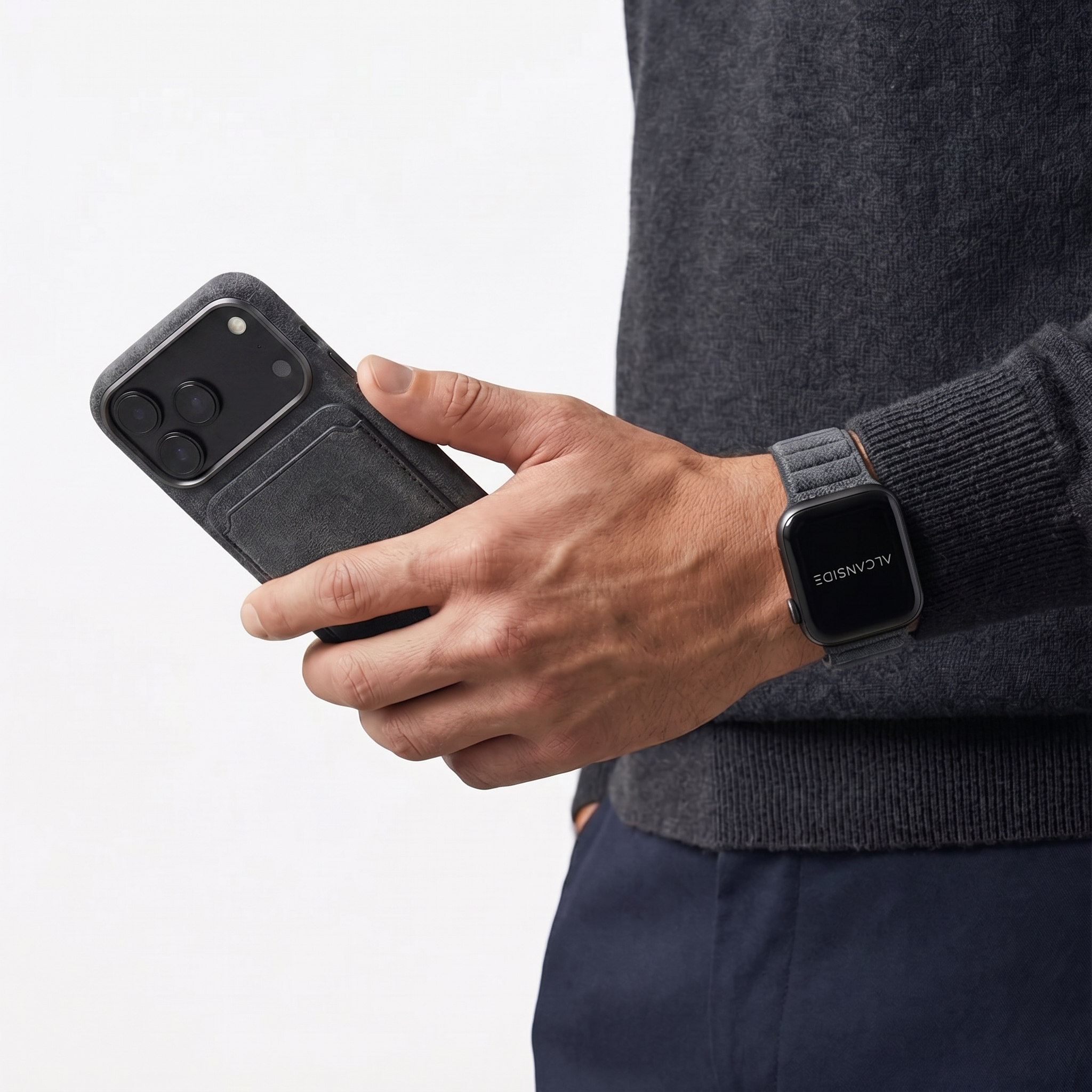 iPhone 18 Pro Alcantara case with MagSafe wallet and AirPods case