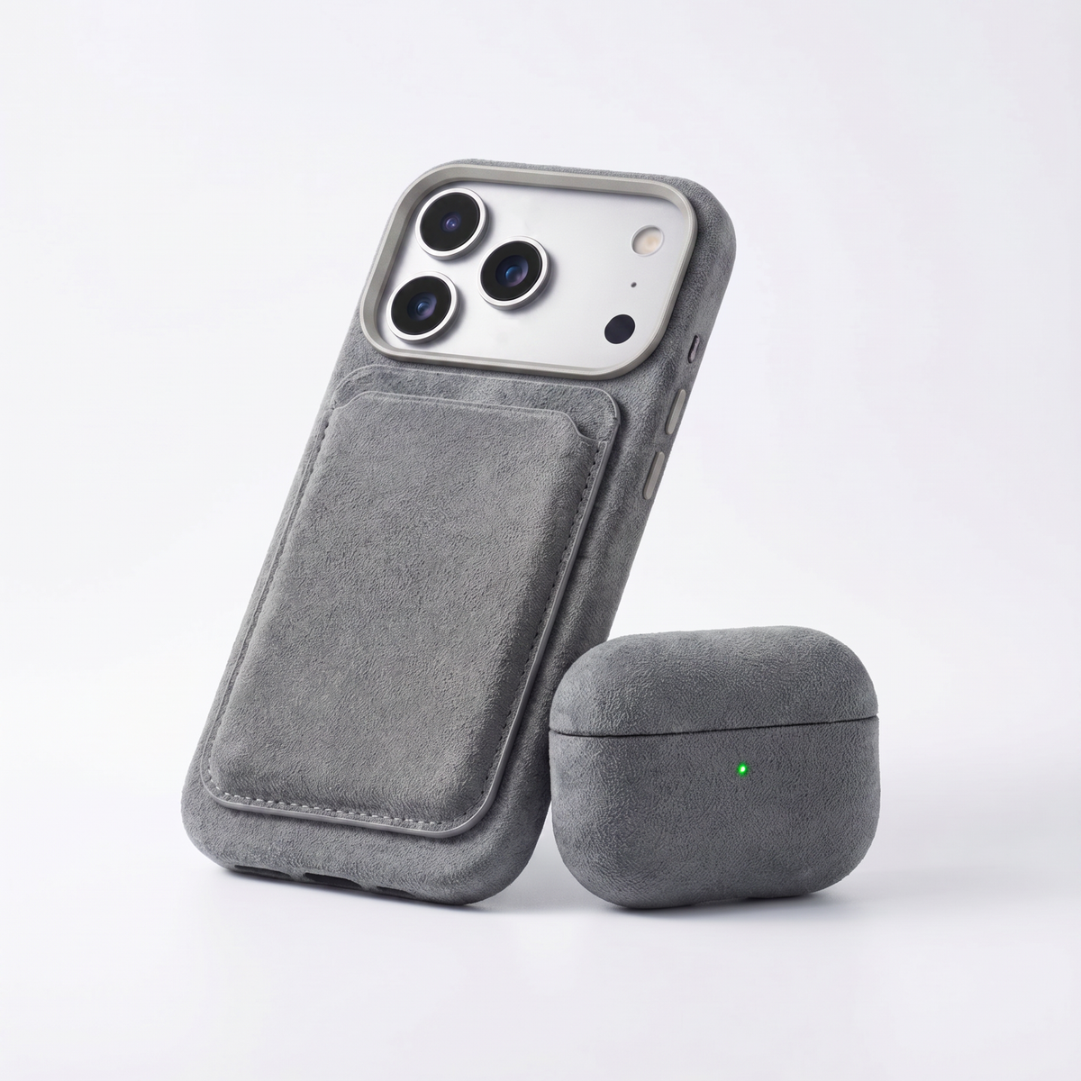 iPhone 18 Pro Max Alcantara case with MagSafe wallet and AirPods case