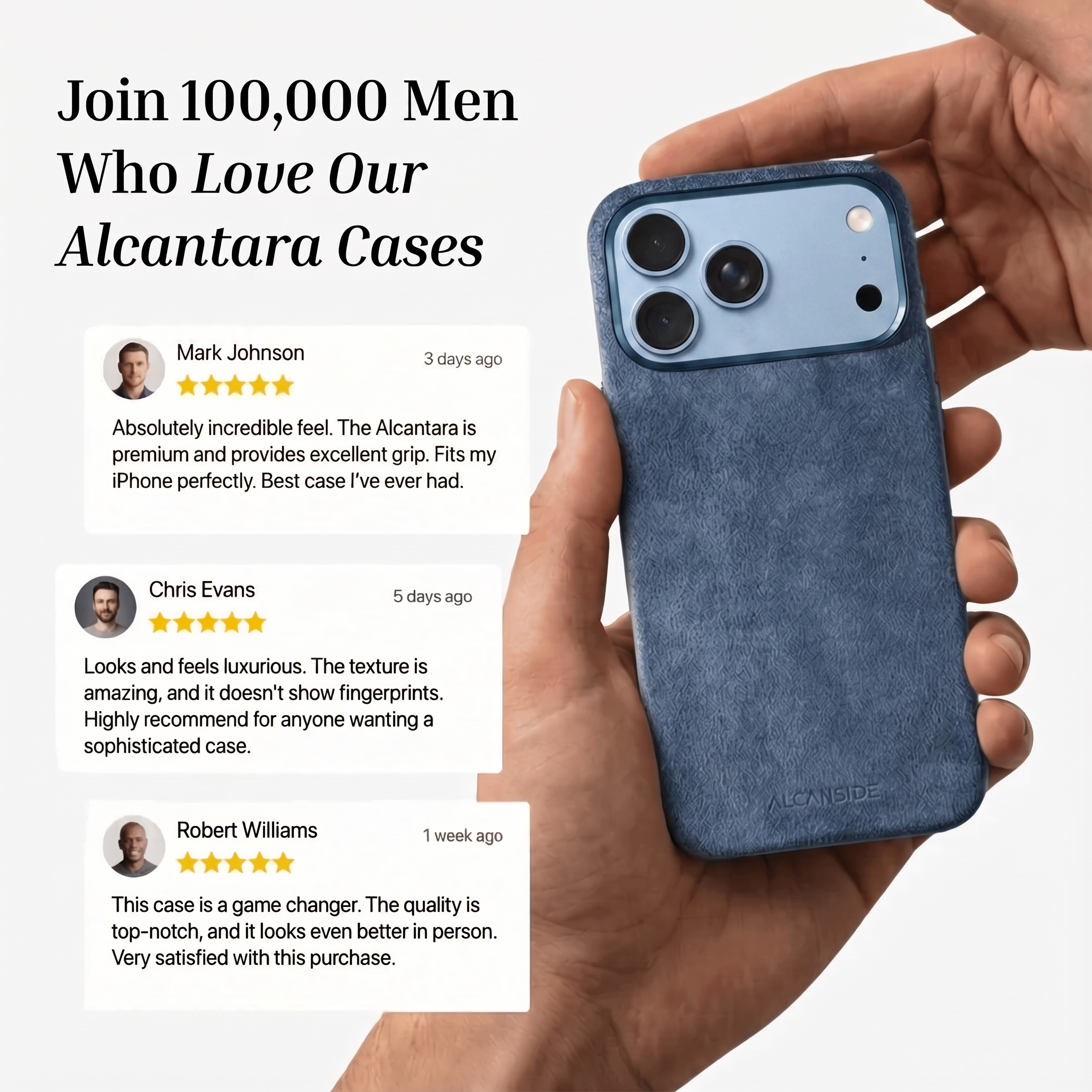 Customer reviews of the Ocean Blue Alcantara iPhone 18 Pro case
