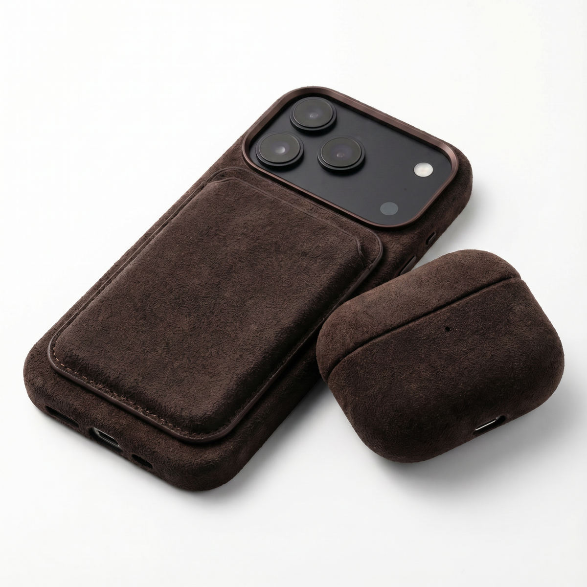 iPhone 18 Pro Max Alcantara case with MagSafe wallet and AirPods case