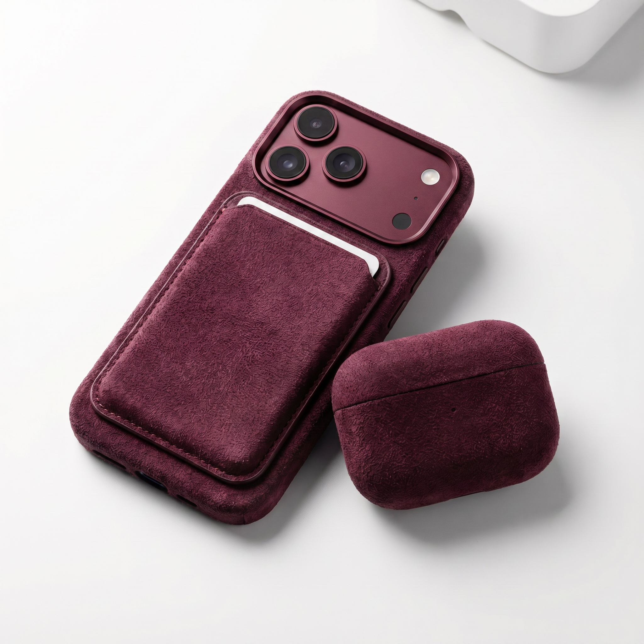iPhone 18 Pro Alcantara case with MagSafe wallet and AirPods case