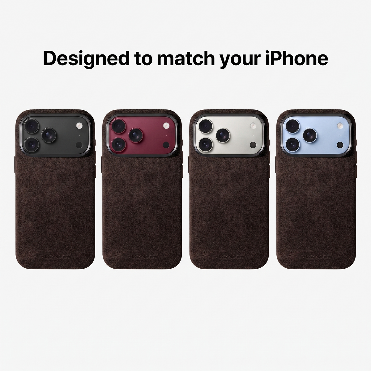 Chocolate Brown Alcantara cases designed to match every iPhone 18 colour