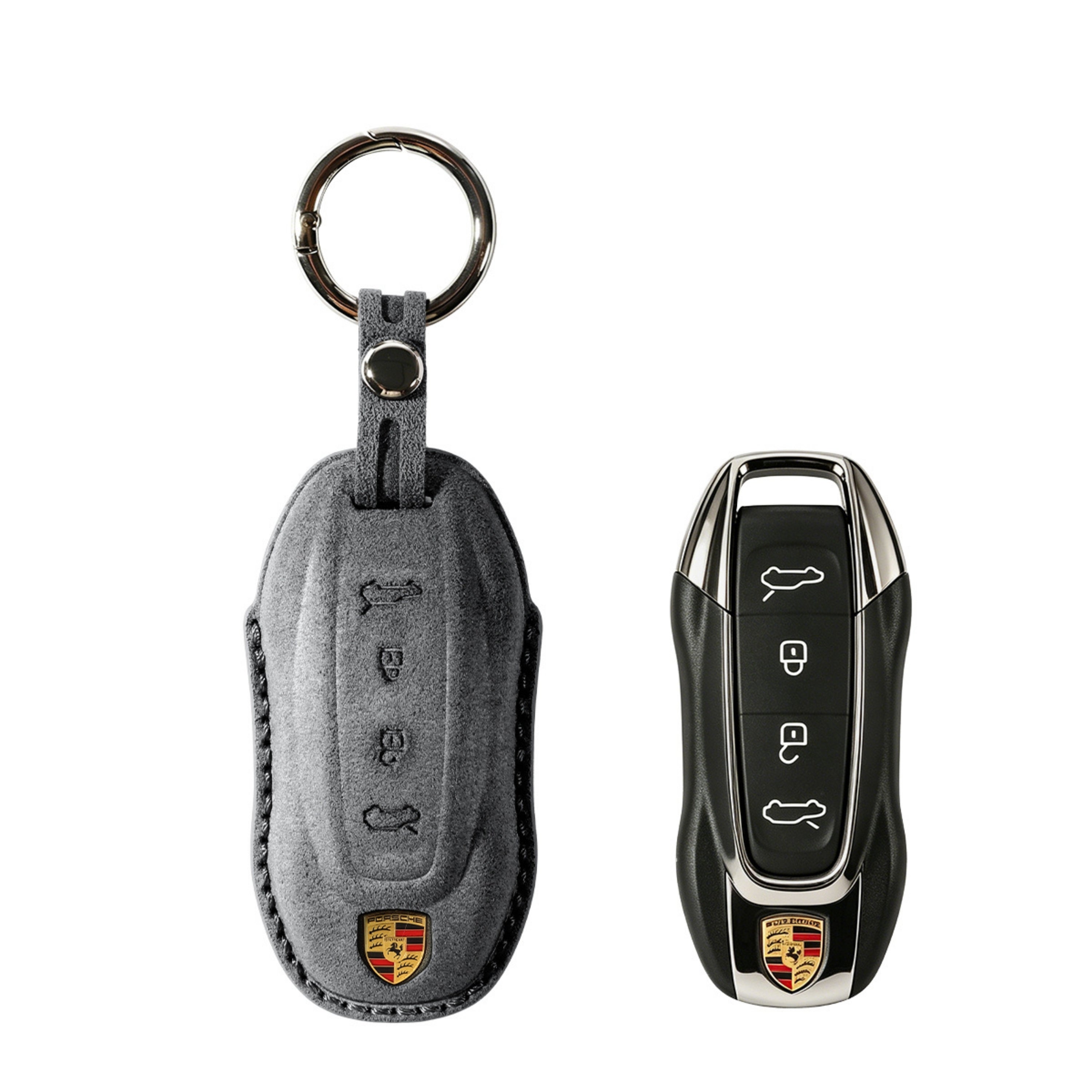 Alcantara Car Key Fob Cover for Porsche Model C - Space Grey