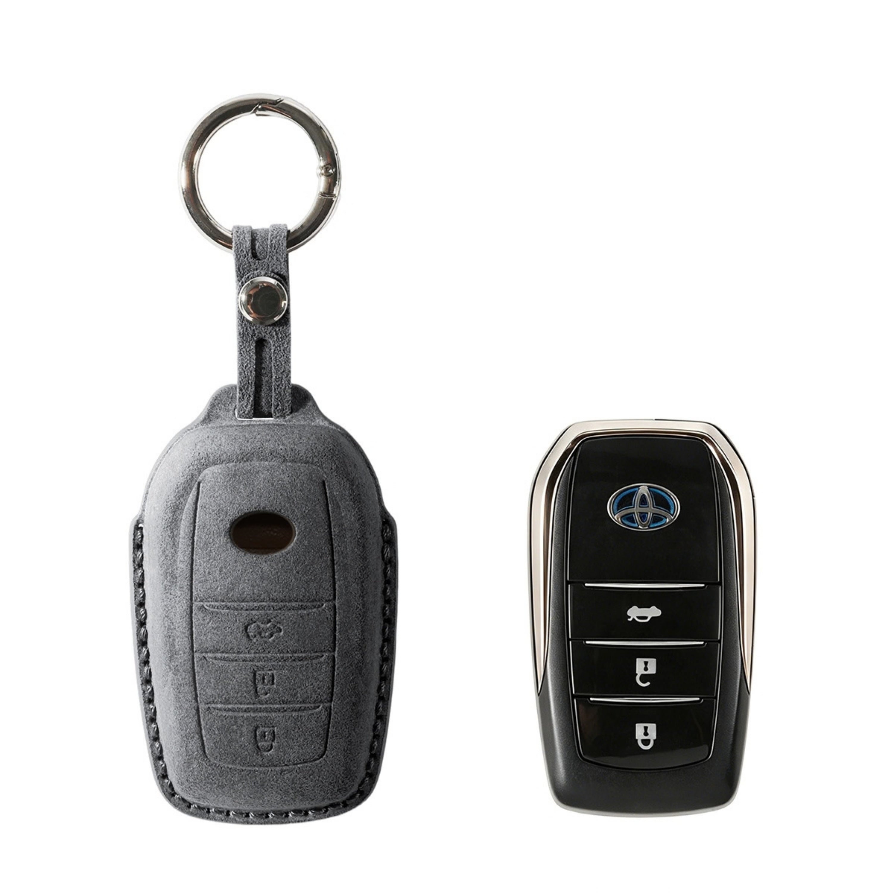 Alcantara Car Key Fob Cover for Toyota Model C with Buckle - Space Grey
