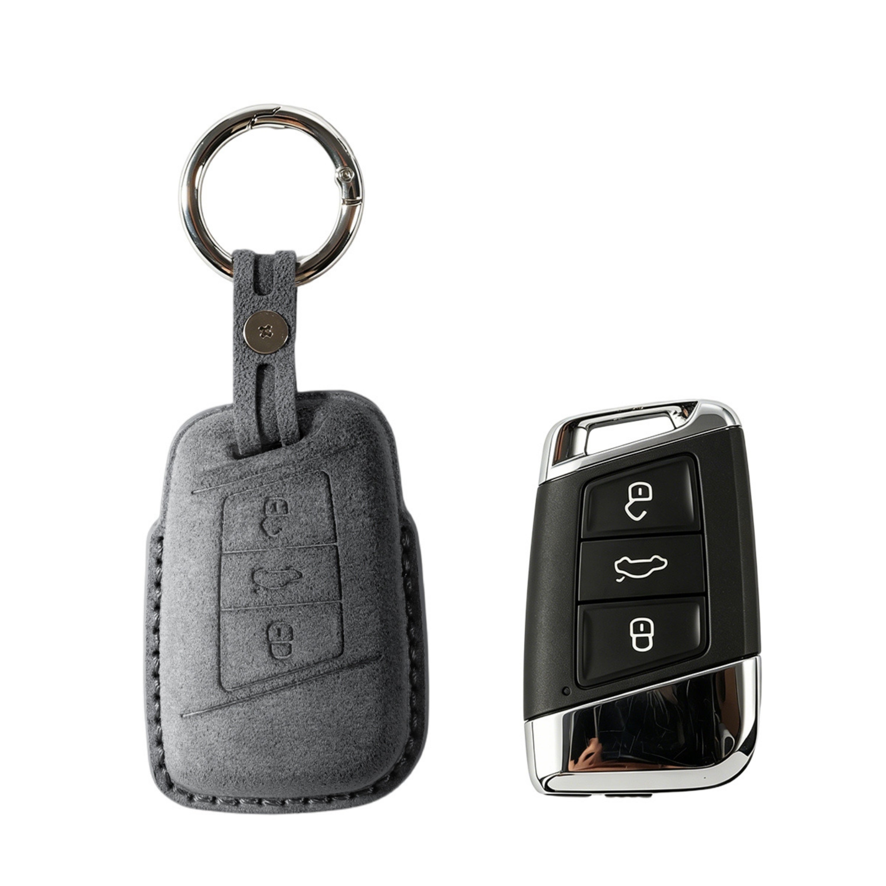 Alcantara Car Key Fob Cover for Volkswagen - Model C with Buckle - Space Grey
