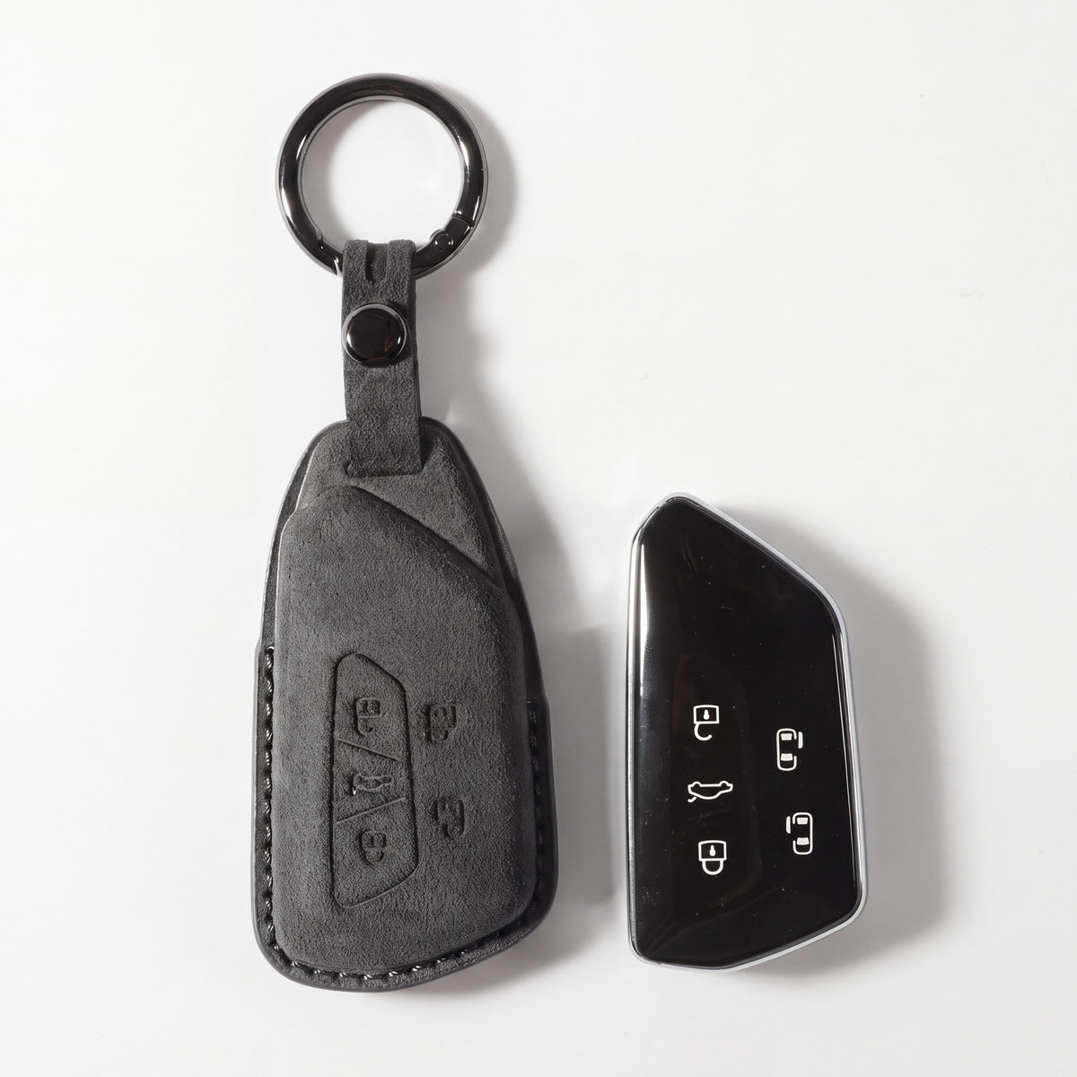 Alcantara Car Key Fob Cover for Volkswagen - Model E with Buckle - Space Grey 1