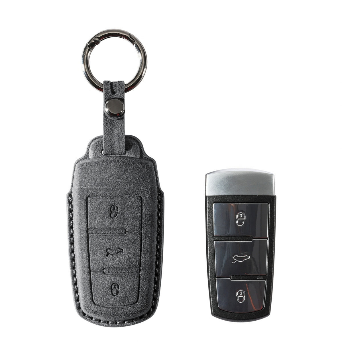 Alcantara Car Key Fob Cover for Volkswagen | Model J with Buckle - Space Grey 1