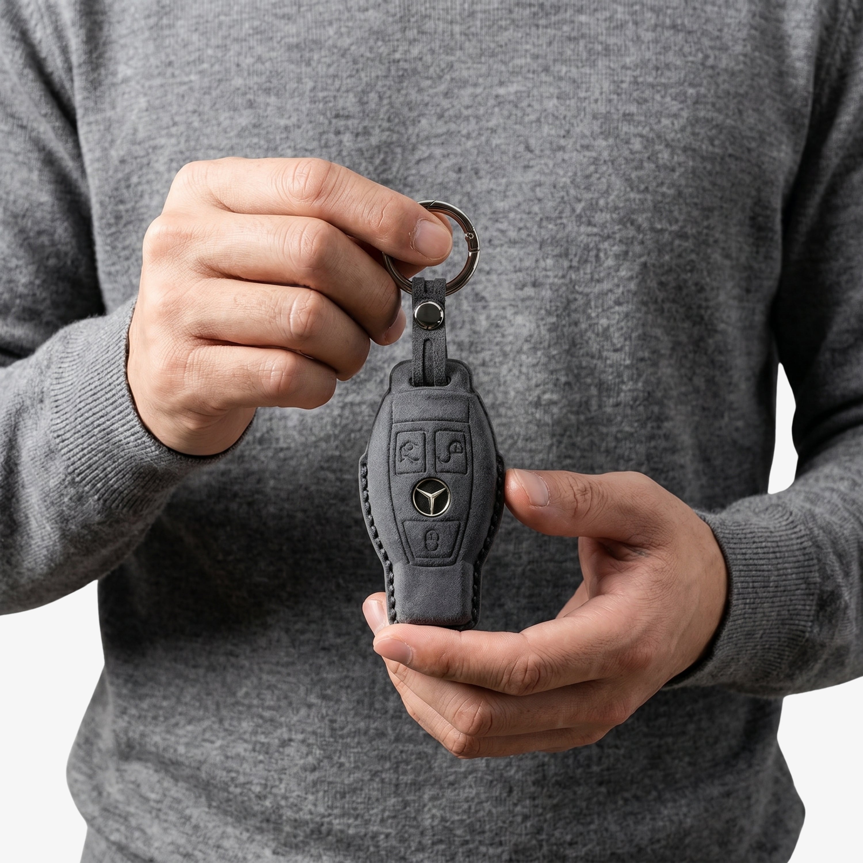 Alcantara Car Key Fob Cover for Mercedes-Benz Model B - Space Grey