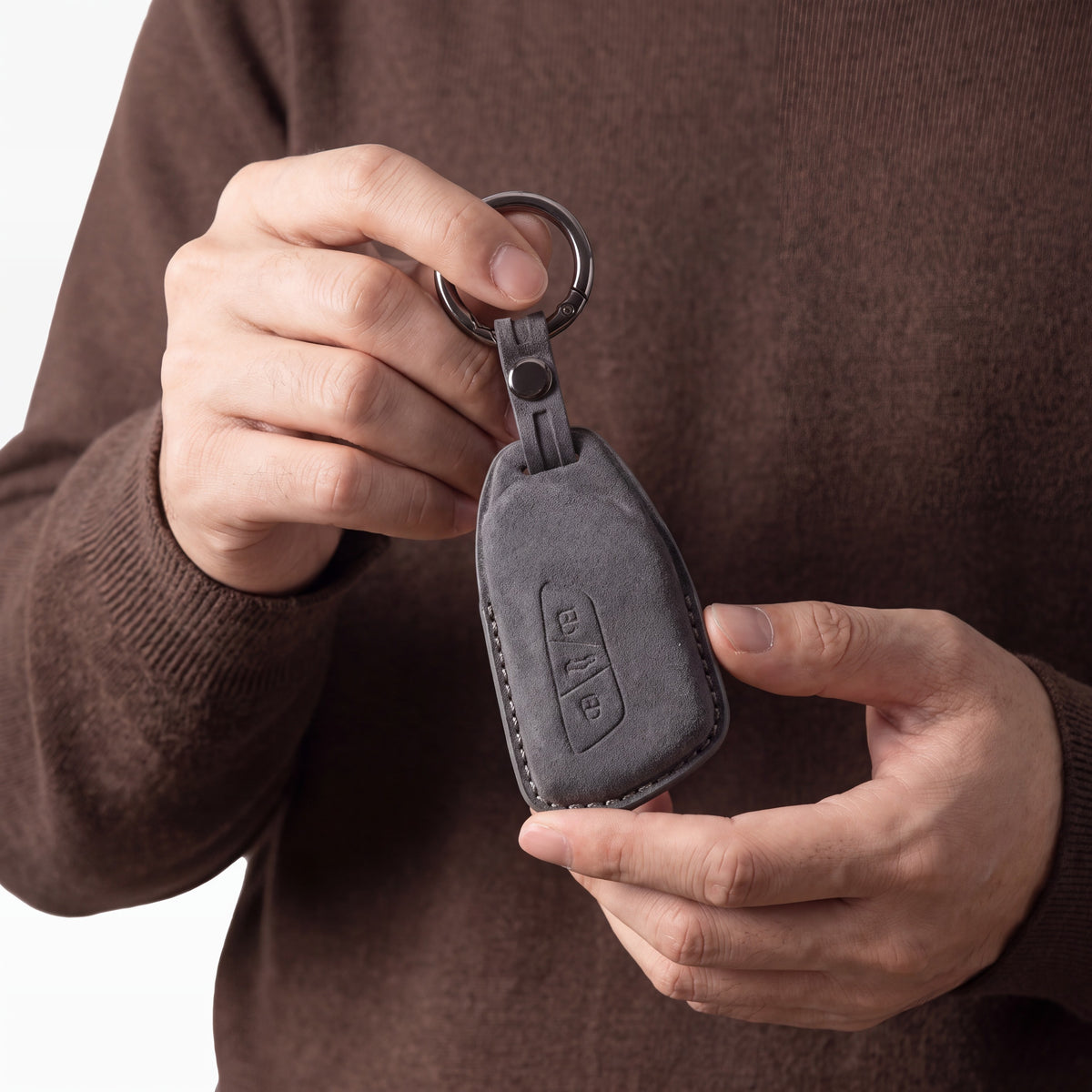 Alcantara Car Key Fob Cover for Volkswagen - Model D with Buckle - Space Grey 2