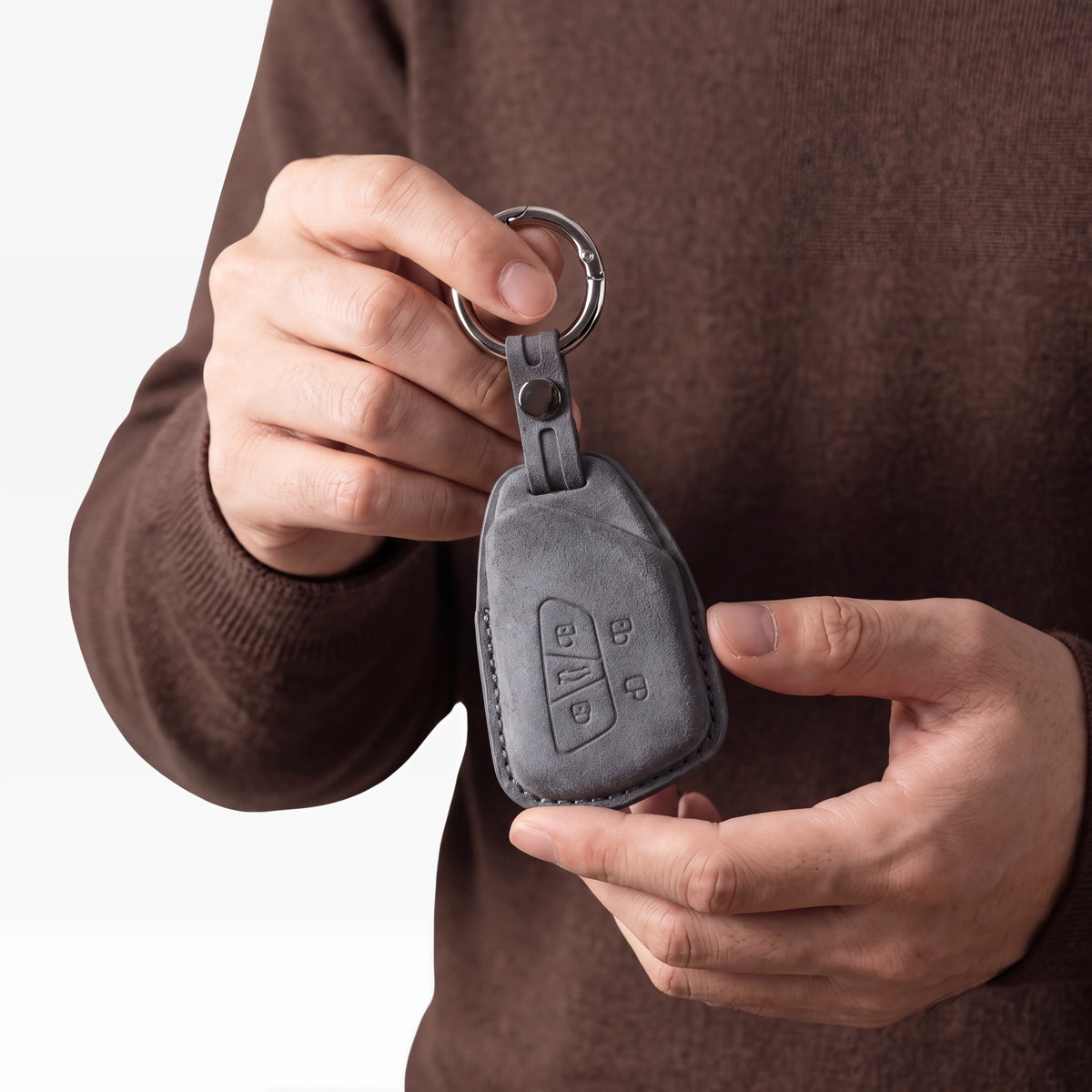 Alcantara Car Key Fob Cover for Volkswagen - Model E with Buckle - Space Grey 2