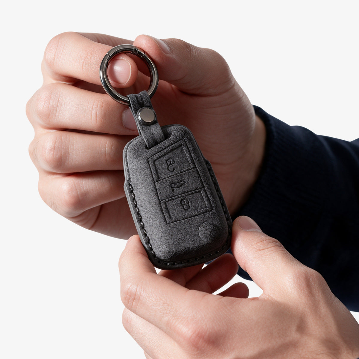 Alcantara Car Key Fob Cover for Volkswagen | Model F with Buckle - Space Grey 2