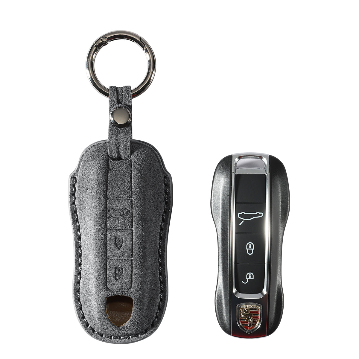 Alcantara Car Key Fob Cover for Porsche | Model B with Buckle - Space Grey
