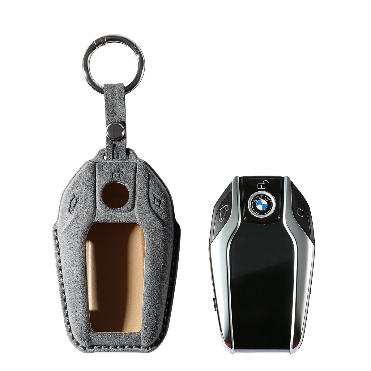 Alcantara Car Key Fob Cover for BMW | Model C with Buckle - Space Grey