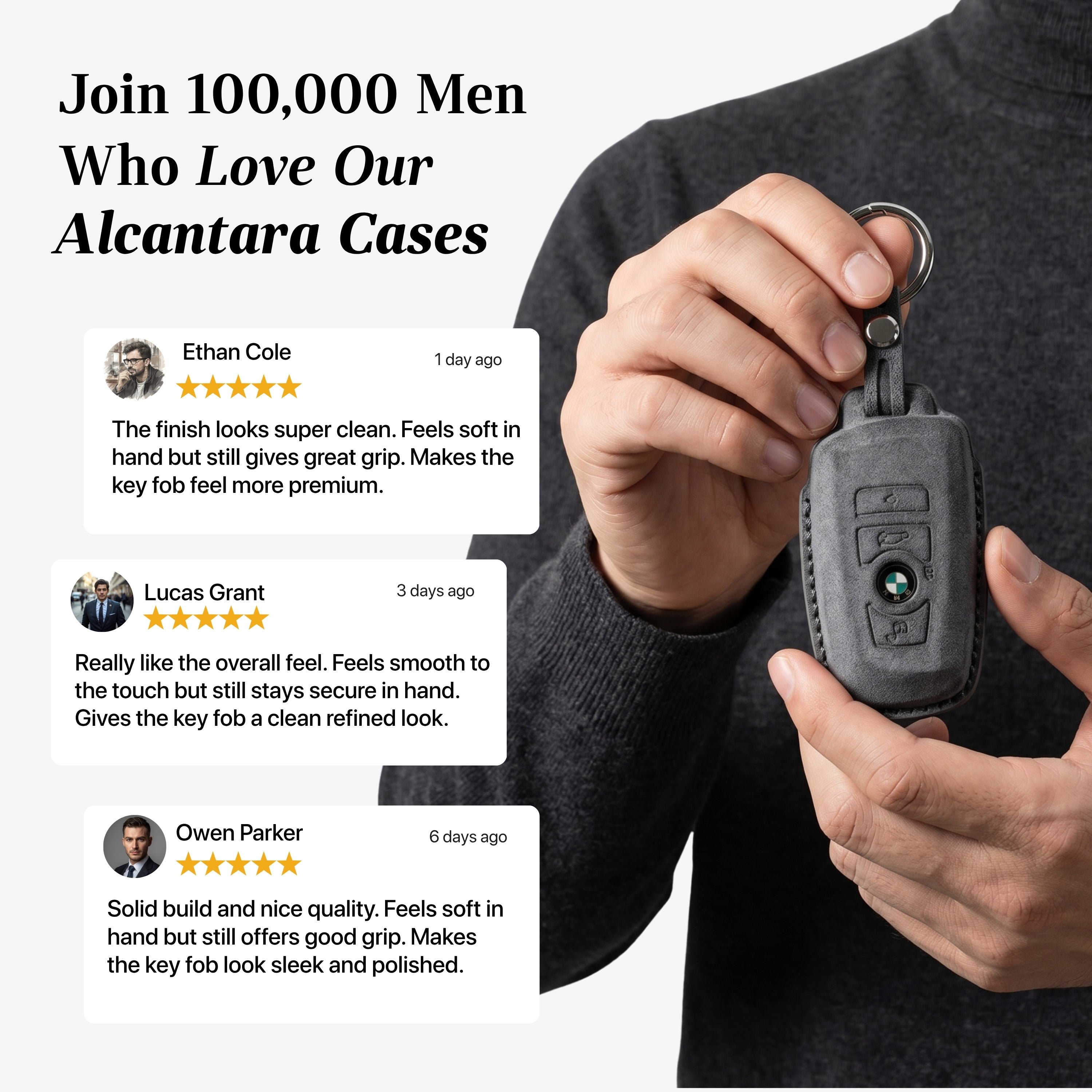 Alcantara Car Key Fob Cover for BMW Model A - Space Grey
