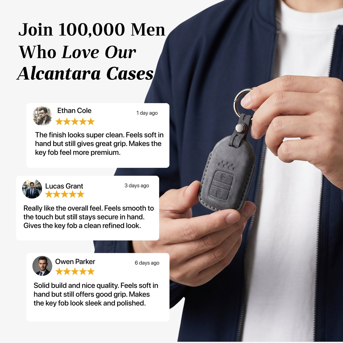 Alcantara Car Key Fob Cover for Honda Model A with Buckle - Space Grey 3