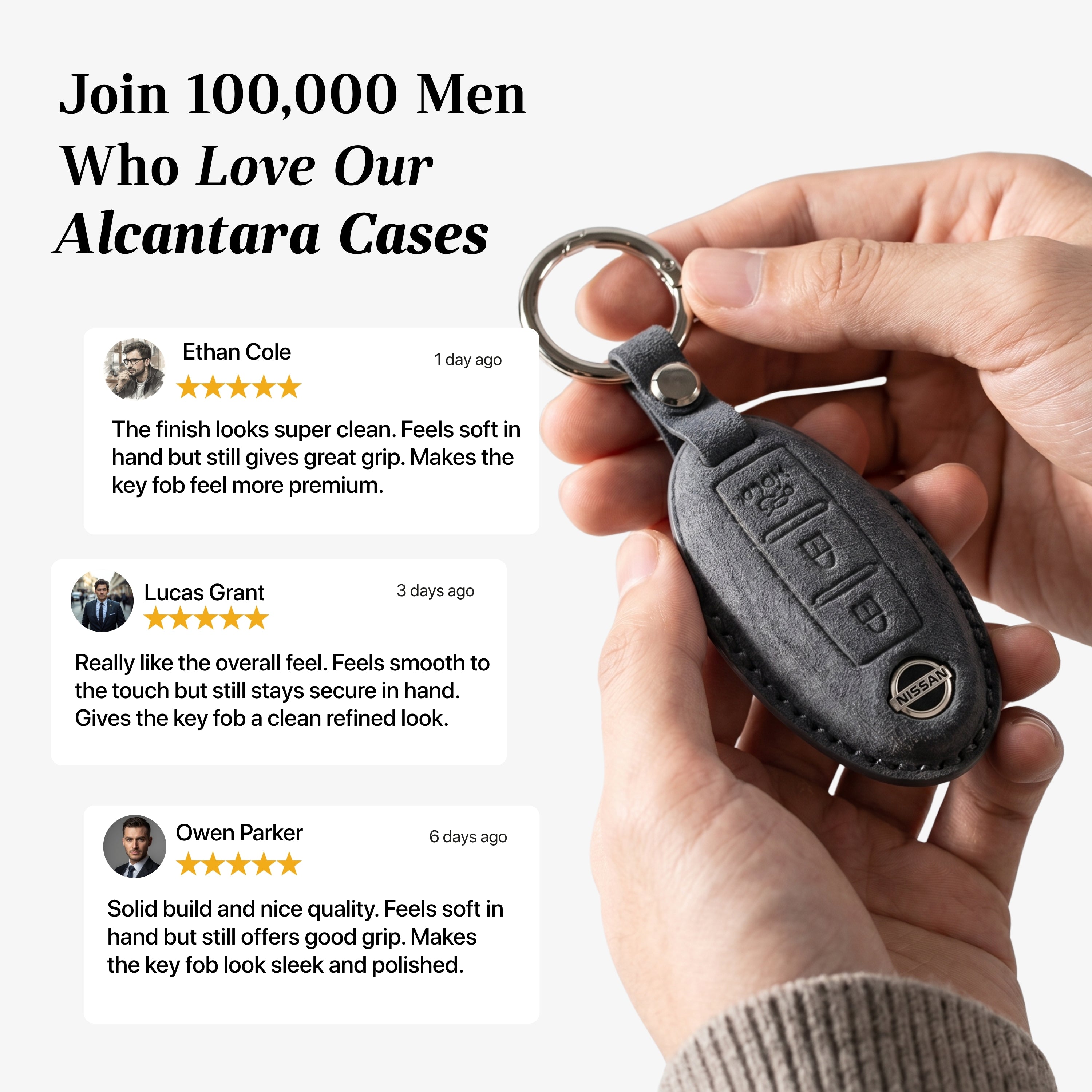Alcantara Car Key Fob Cover for Nissan Model B - Space Grey