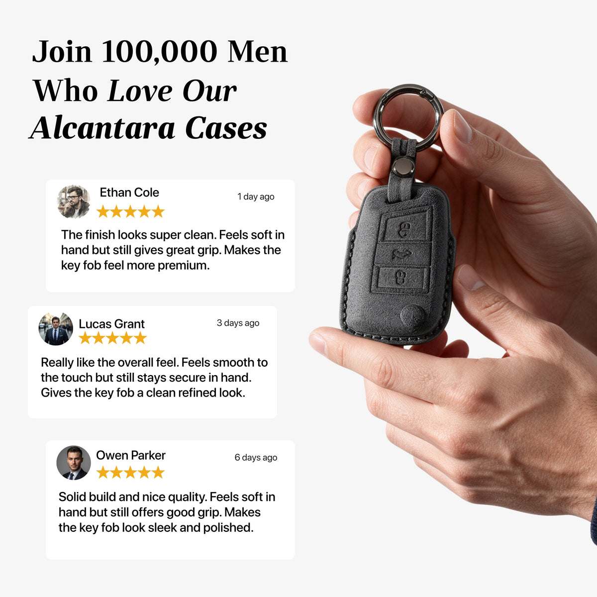 Alcantara Car Key Fob Cover for Volkswagen | Model F with Buckle - Space Grey 3