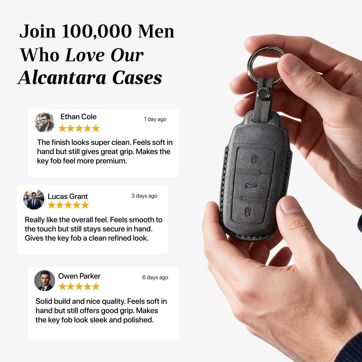 Alcantara Car Key Fob Cover for Volkswagen | Model J with Buckle - Space Grey 3