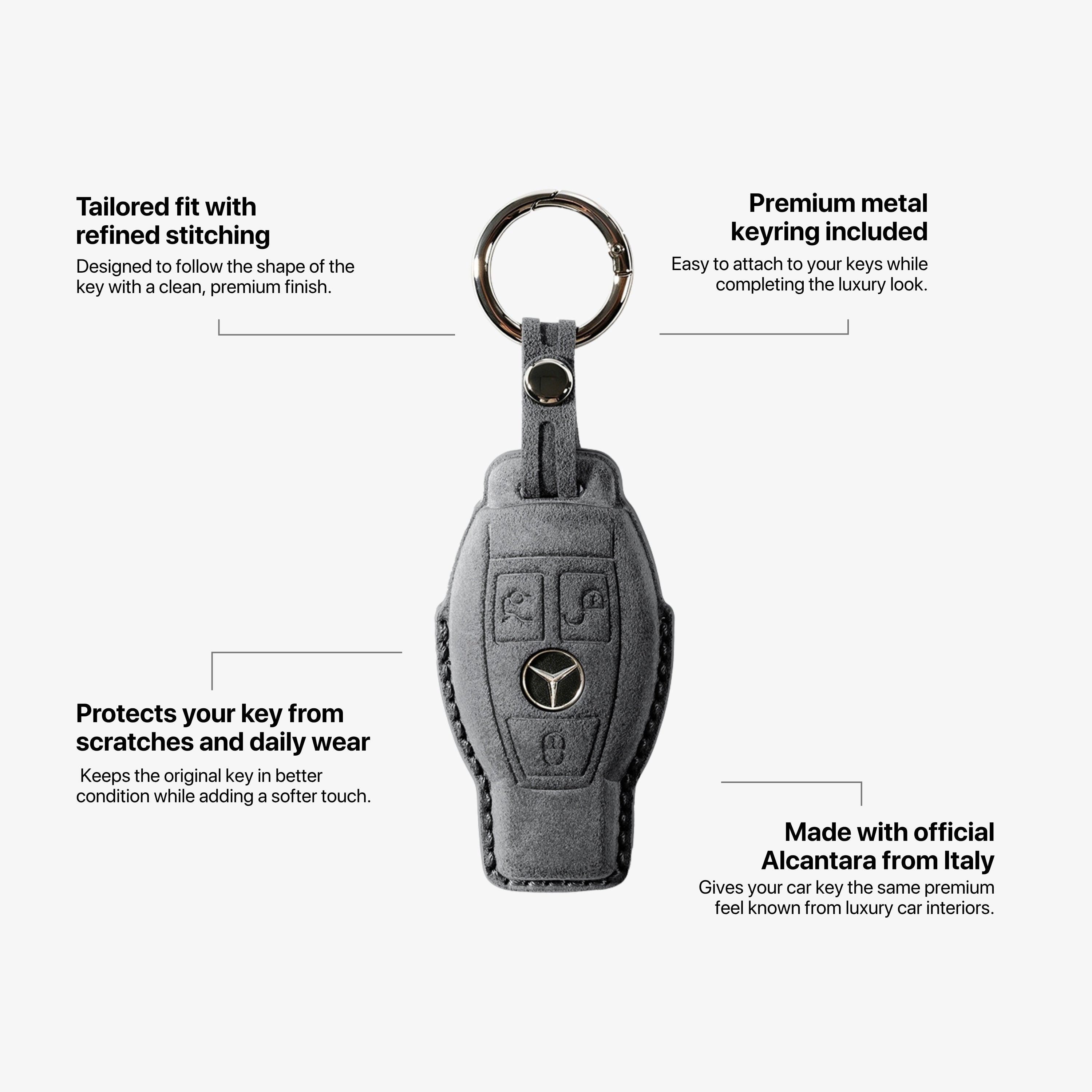 Alcantara Car Key Fob Cover for Mercedes-Benz Model B - Space Grey