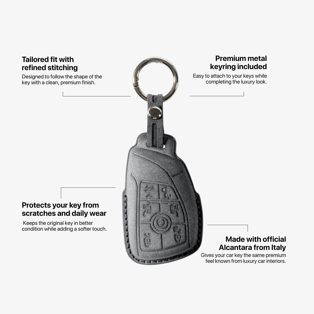 Alcantara Car Key Fob Cover for Buick Model H - Space Grey 5