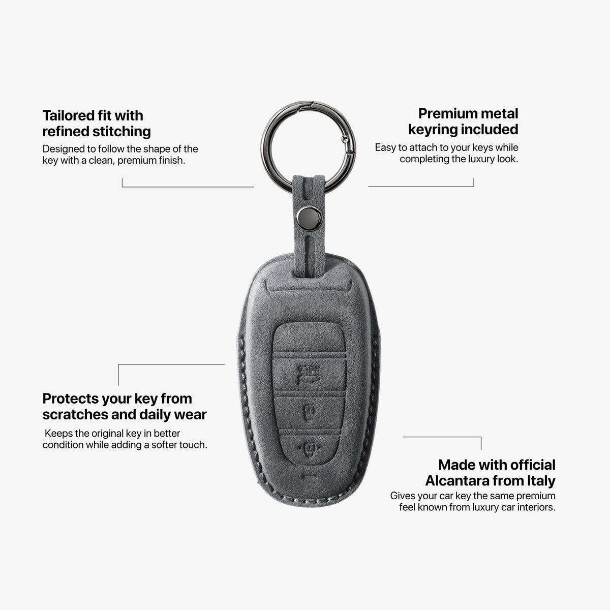 Alcantara Car Key Fob Cover for Hyundai Model D - Space Grey 5