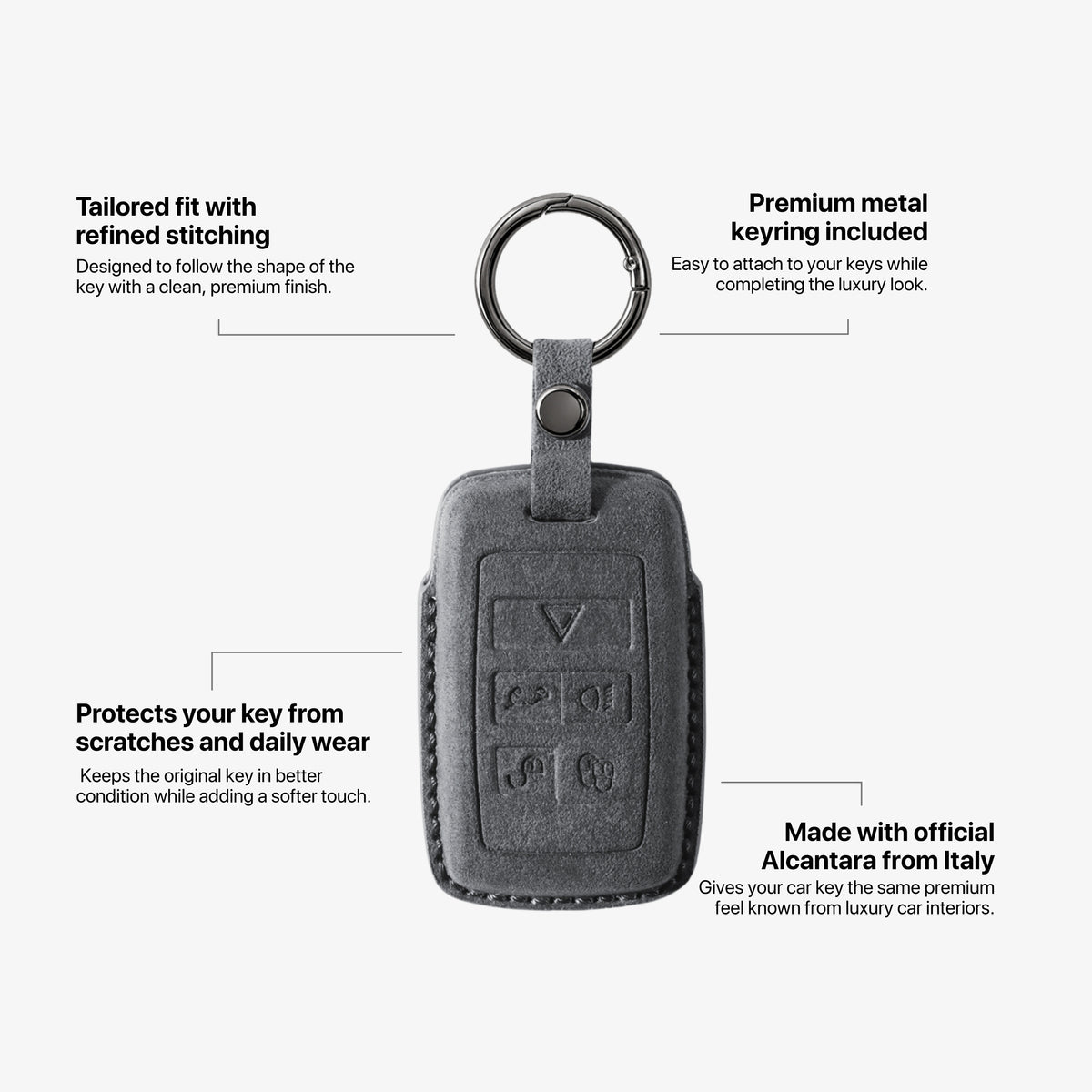Alcantara Car Key Fob Cover for Land Rover Model B - Space Grey 5