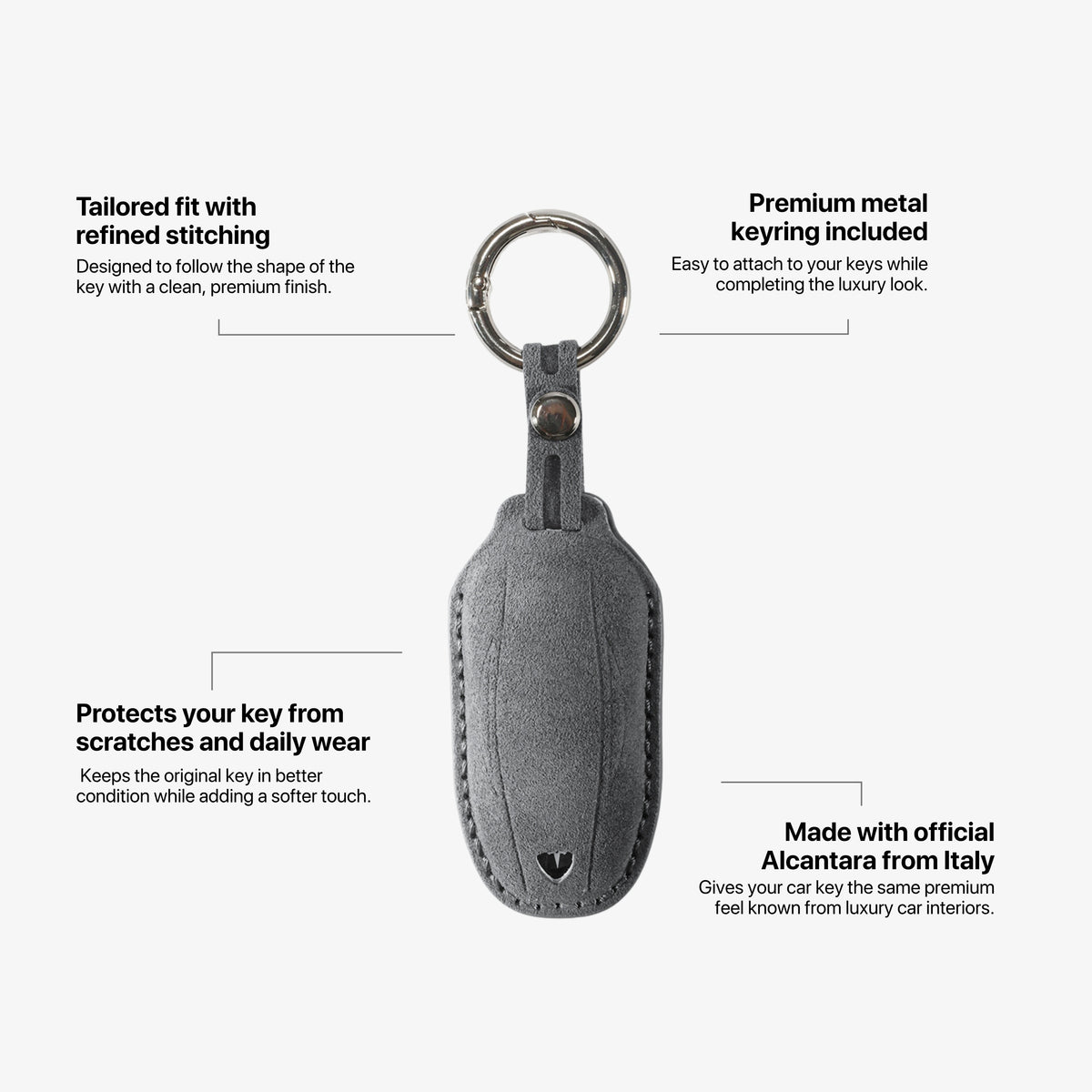 Alcantara Car Key Fob Cover for Tesla Model A (S/3/Y) - Space Grey 4