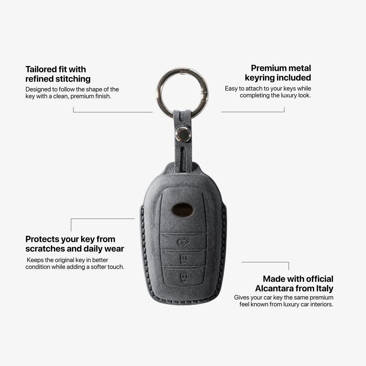Alcantara Car Key Fob Cover for Toyota Model C with Buckle - Space Grey 5