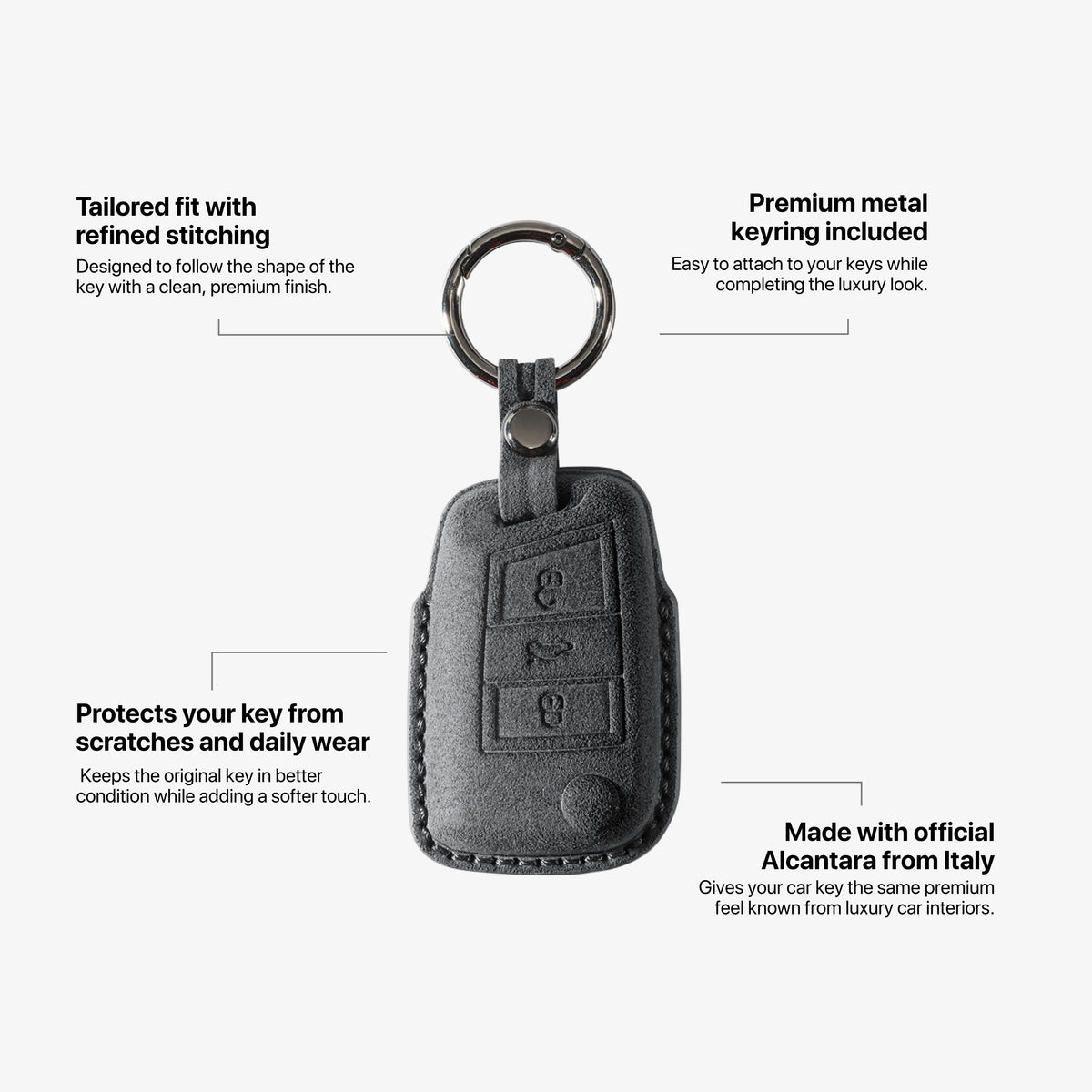 Alcantara Car Key Fob Cover for Volkswagen | Model F with Buckle - Space Grey 5