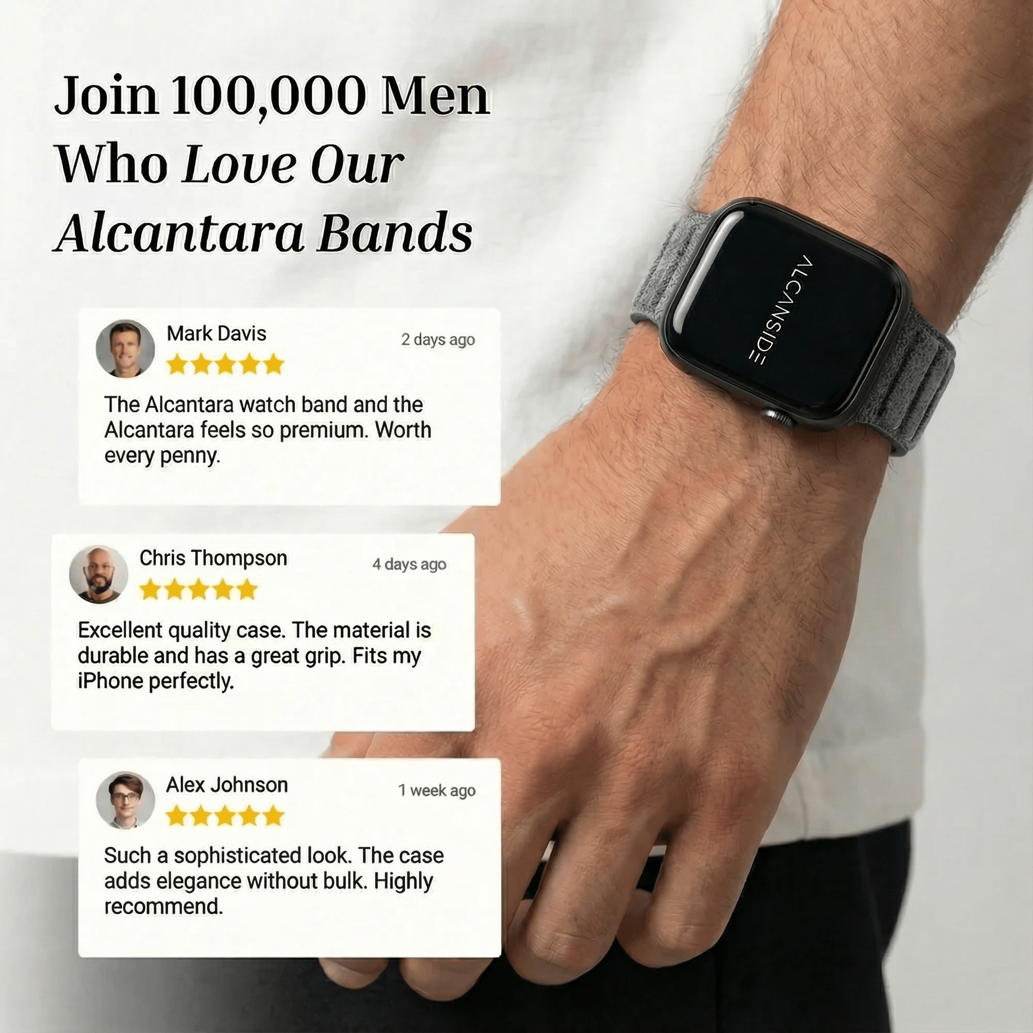 Alcantara Apple Watch Band - Nardo Gray - 42/44/45/46mm \u0026 Ultra (49mm) -  Alcanside, image size:2048x2048
