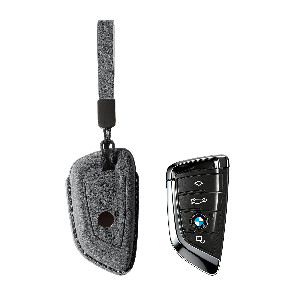 Alcantara Car Key Fob Cover for BMW | Model E with Buckle - Space Grey